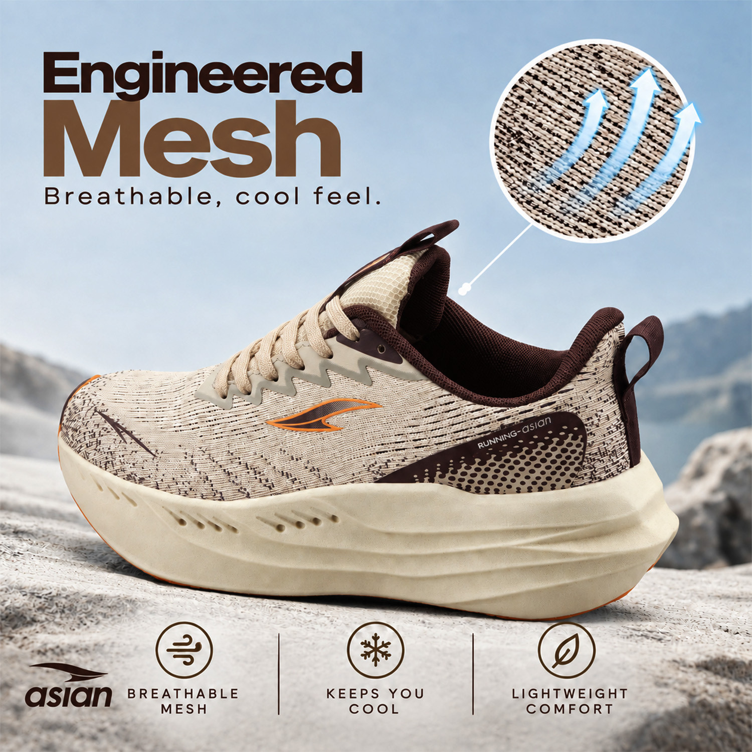 Image of asian Aerofoam-02 Men's Running Shoes with Mesh Upper and Energy Return Sole Running Shoes For Men