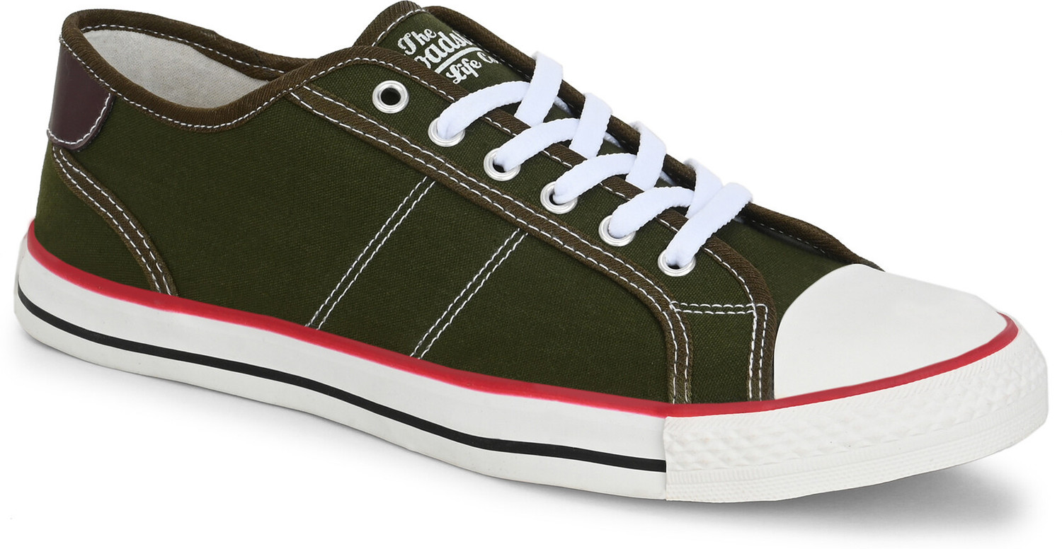 Image of Roadster Men Olive Lightweight Canvas Lace Up Casual Comfortable Sneakers Shoes Canvas Shoes For Men