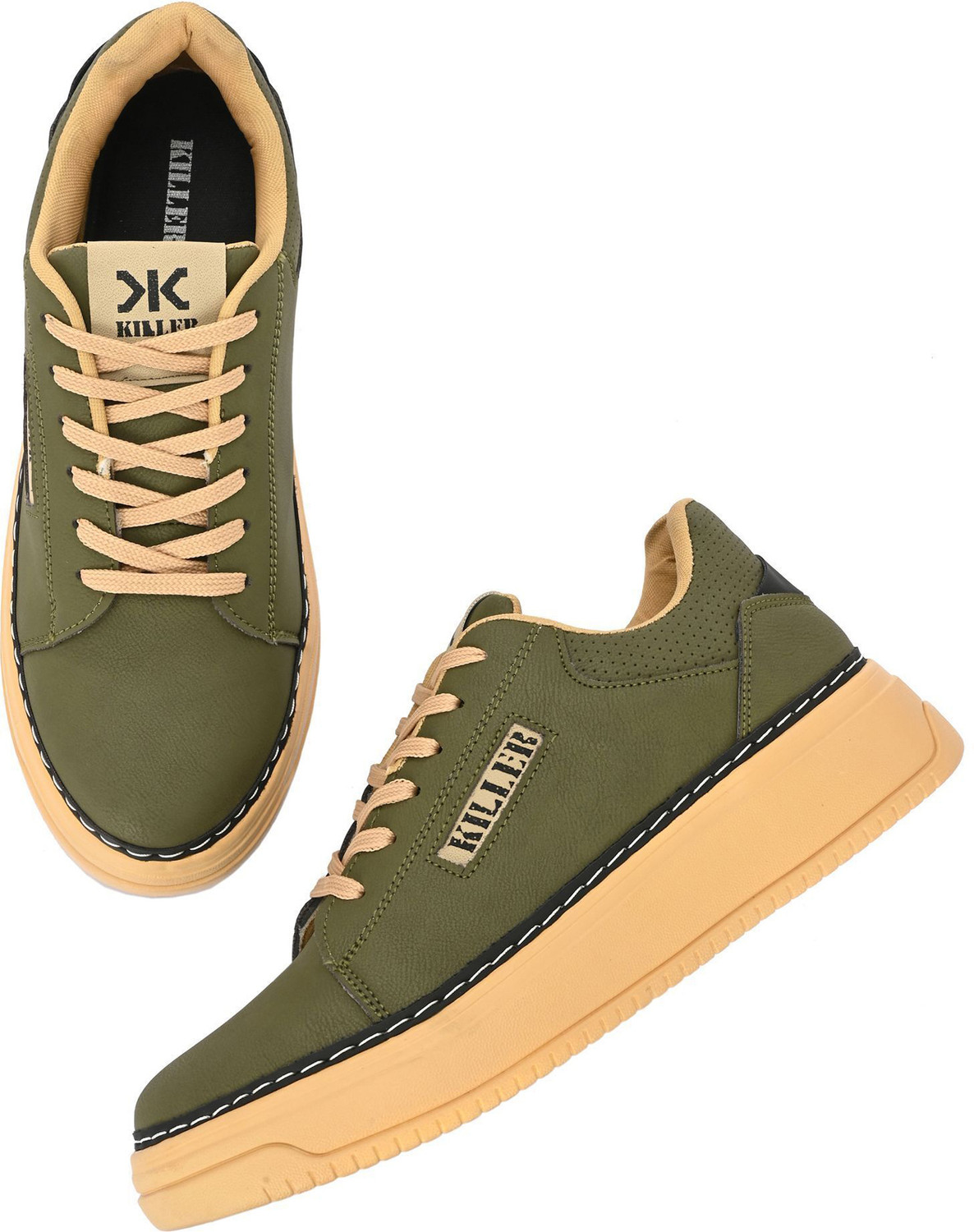 Image of KILLER Men's Olive Green Casual Sneakers with Stylish Look & Comfortable Sole Sneakers For Men