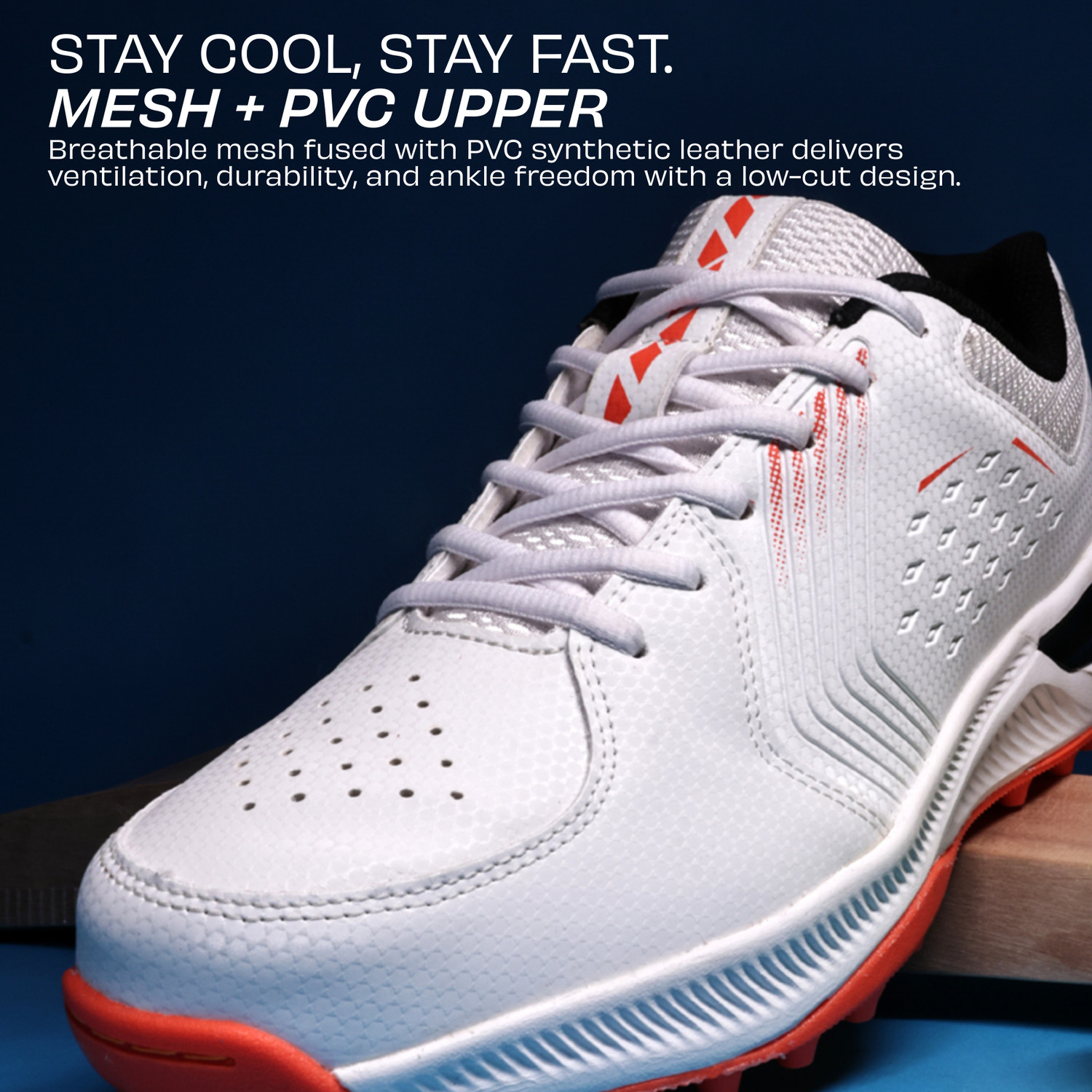 Image of NIVIA CRICK 500 1.0, Mesh & PVC Upper, Rubber Stud Sole, Duofoam Cushion Cricket Shoes For Men