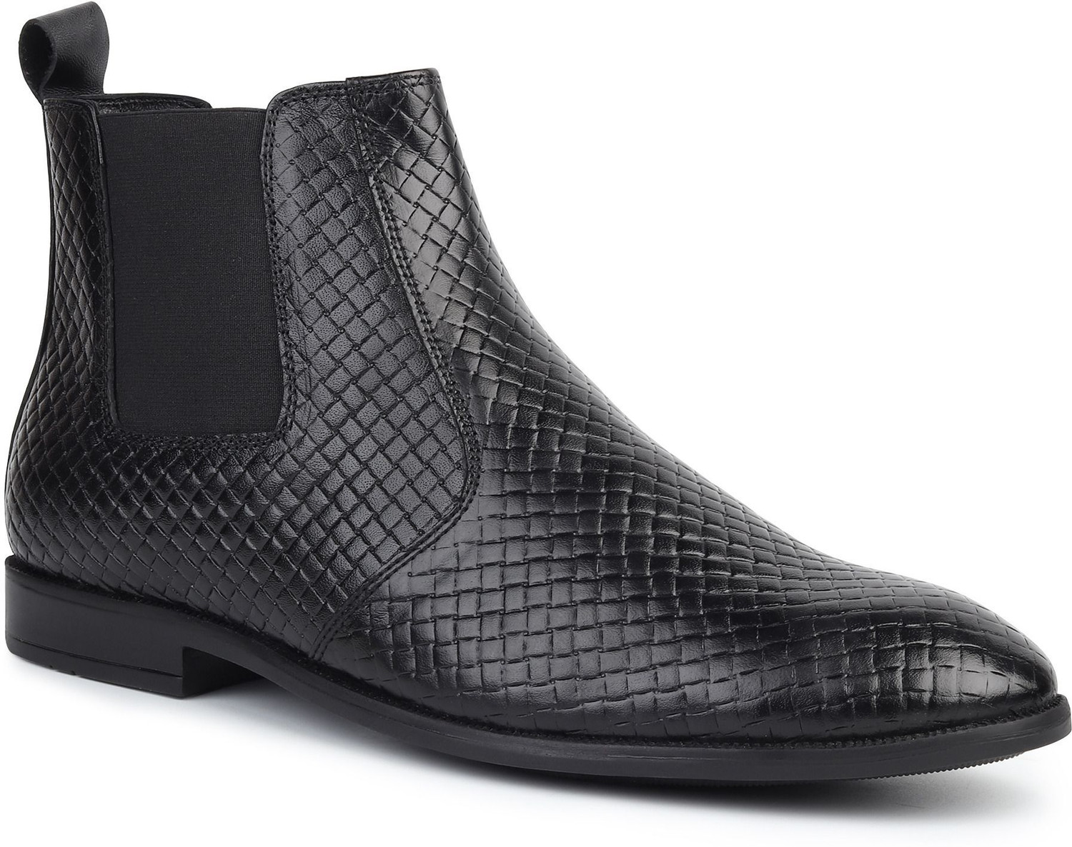 Image of Hayes London Genuine Leather Chelsea Boots | Textured Slip-On With Comfortable Block Heel Boots For Men (Black, 11)
