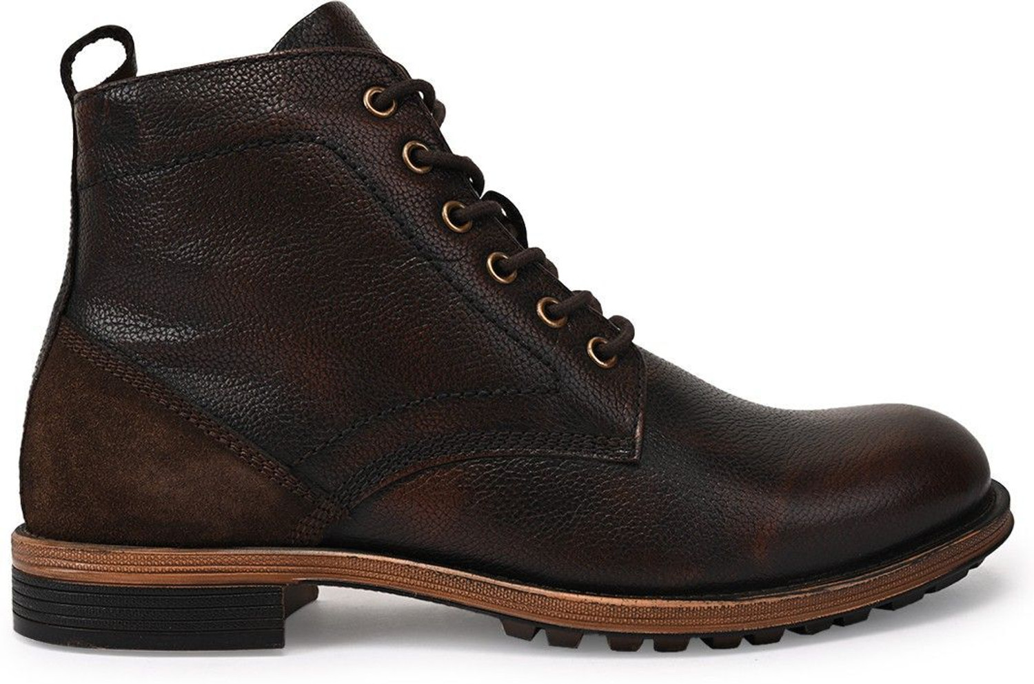 Image of Teakwood Leathers Men Brown Solid Genuine Leather Mid Top Boots Boots For Men
