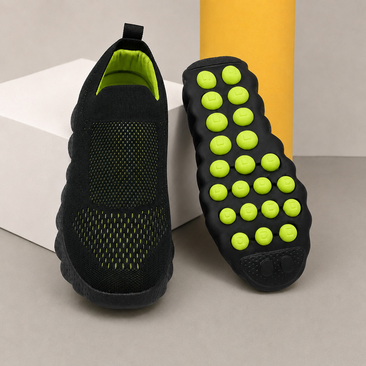 Image of density Sneakers For Men (Black, Green, 7)