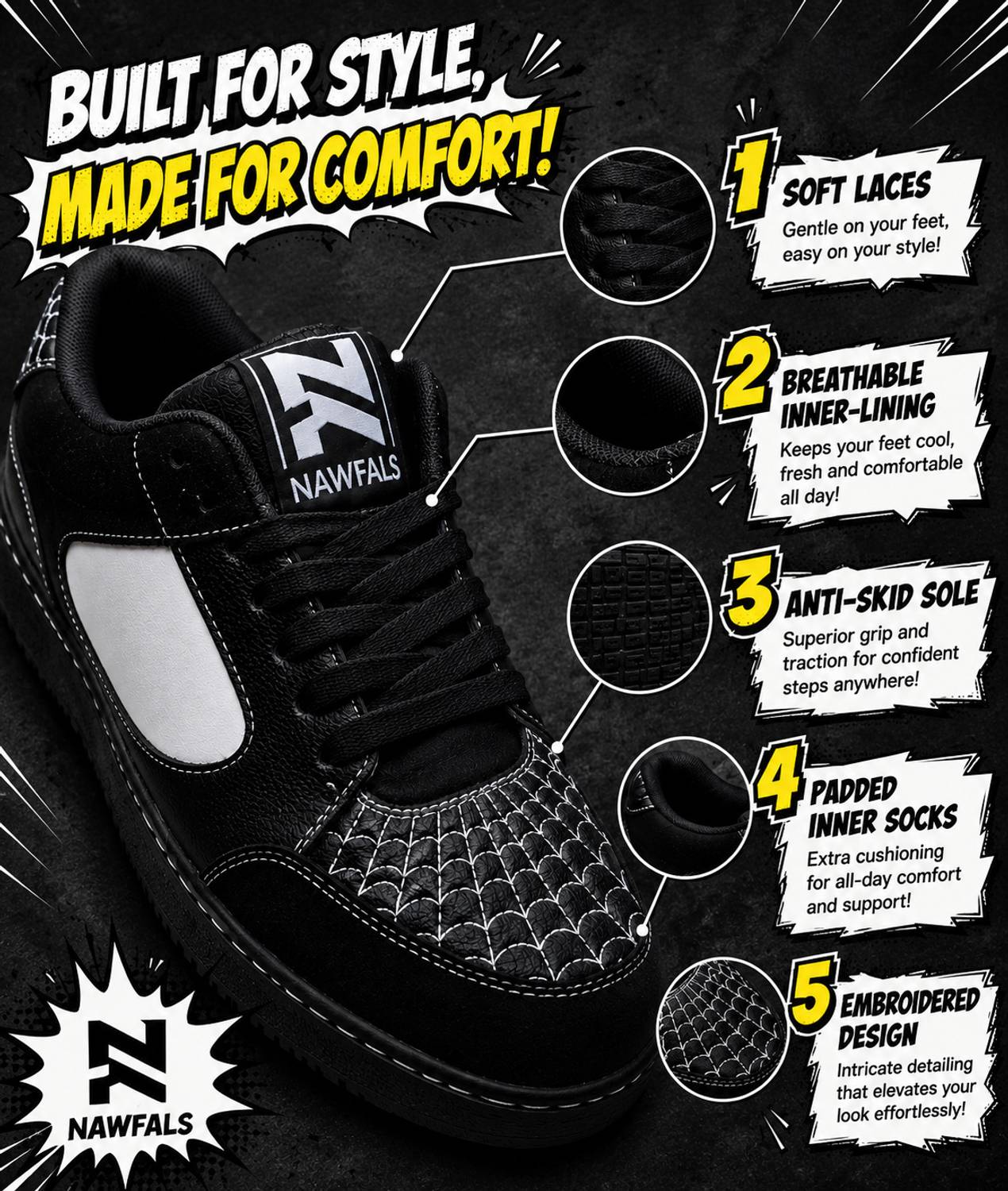 Nawfals Black Spidy Limited Edition Sneakers - Image 5