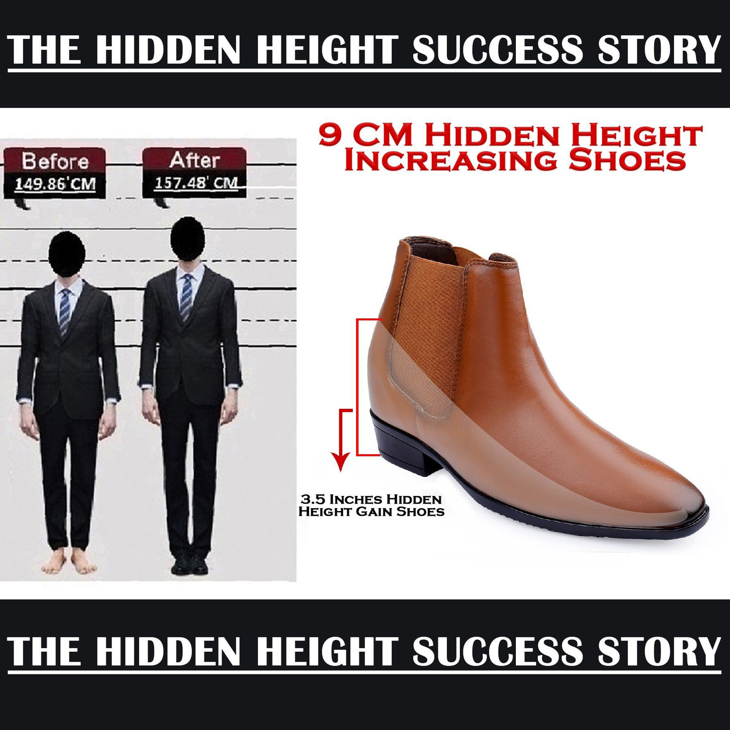 Image of BXXY Men's 3.54 Inch Hidden Height Increasing Tan Casual Formal Chelsea Slip On Boot Slip On For Men
