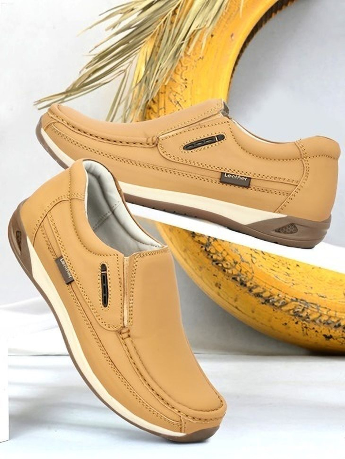 Image of MILE MAN Tan Pure Leather Lifestyle Casuals for Men 09 (UK /INDIA) Loafers For Men