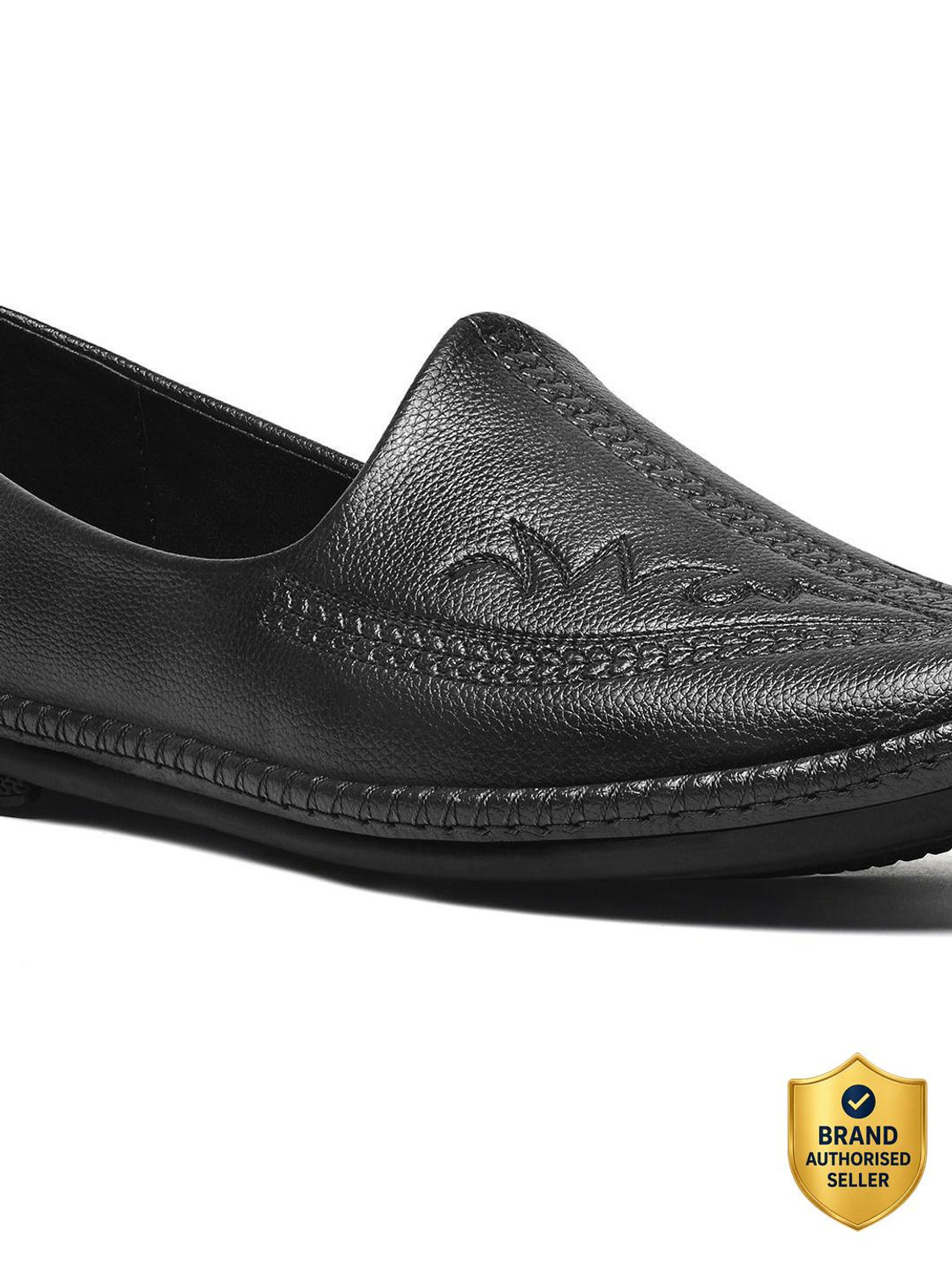 Image of LOUIS STITCH Men's Jet Black Ethnic Slip-On Lightweight Embroided Nagra Juti for Men Mojaris For Men