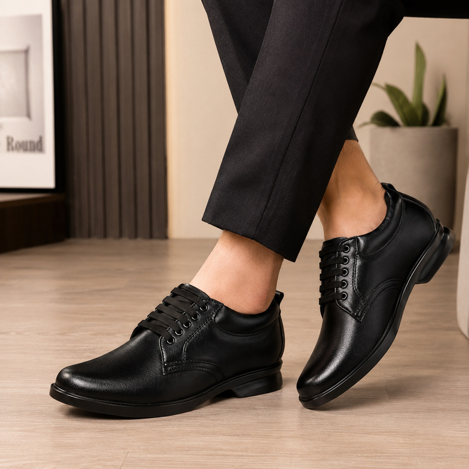 Image of leacom Mens Black Formal Shoes Comfort & Lightweight boots Lace Up For Men