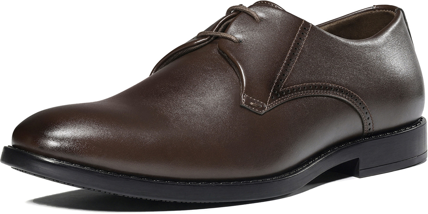 Image of LOUIS STITCH Men's Brunette Brown Formal Lace-Up Derby Shoes Derby For Men