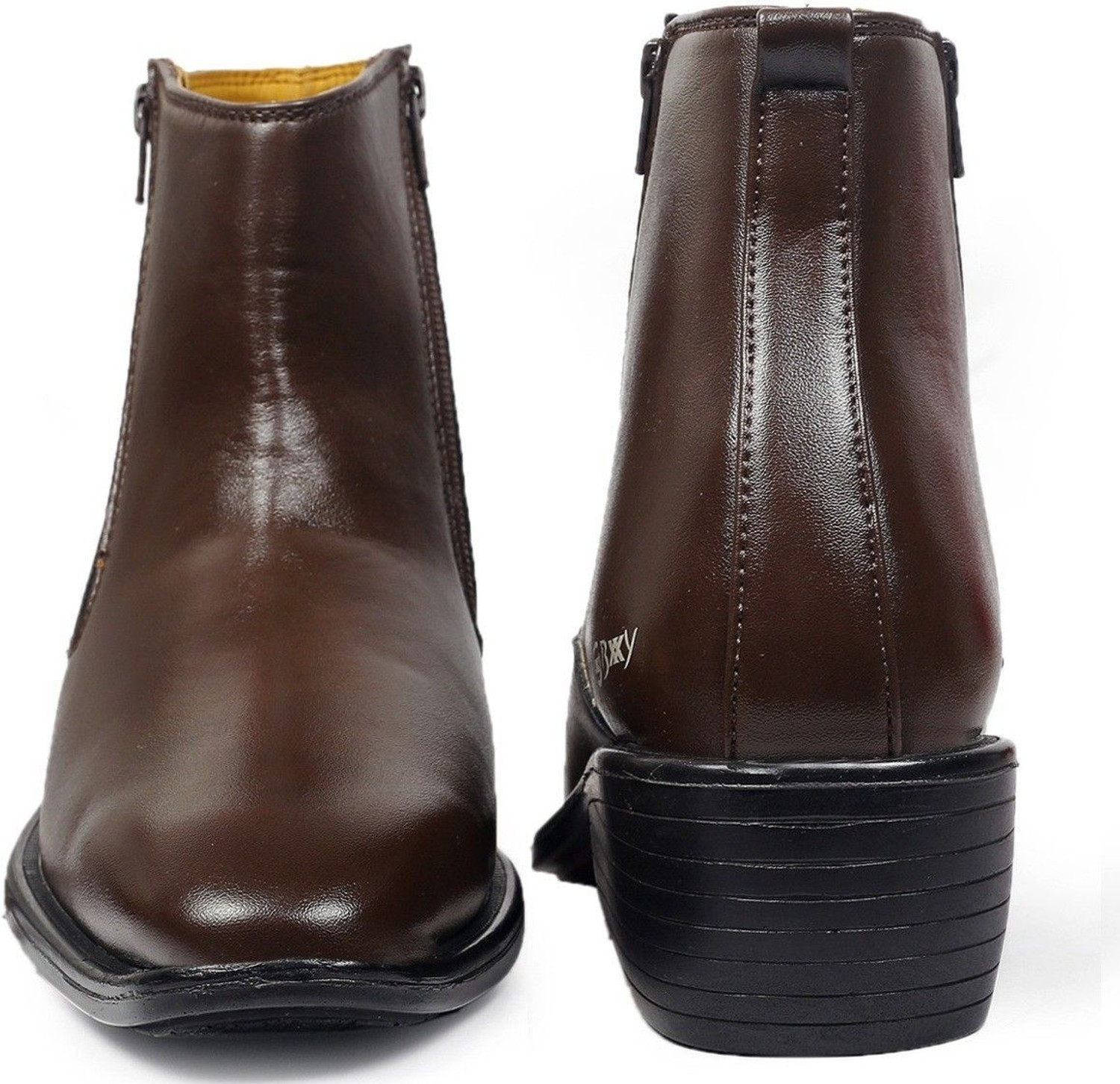 Image of BXXY Heel Height Slip-on Zip Boot For Men Boots For Men (Brown, 8)