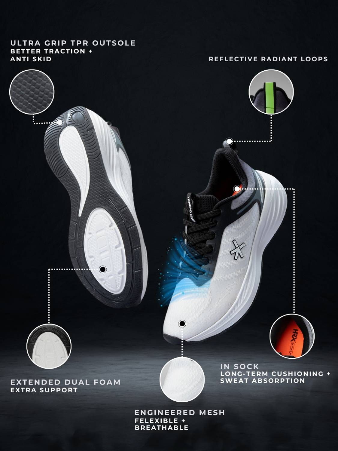 HRX by Hrithik Roshan Men's White Running Shoes - Image 2