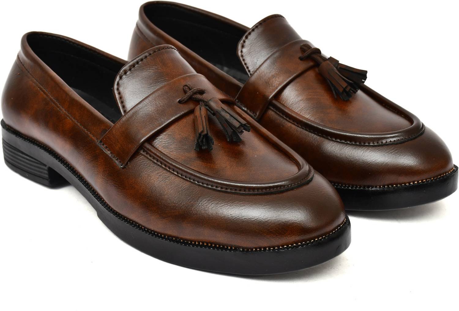 IBRO'S Classic Burnished Brown Tassel Loafers - Image 3