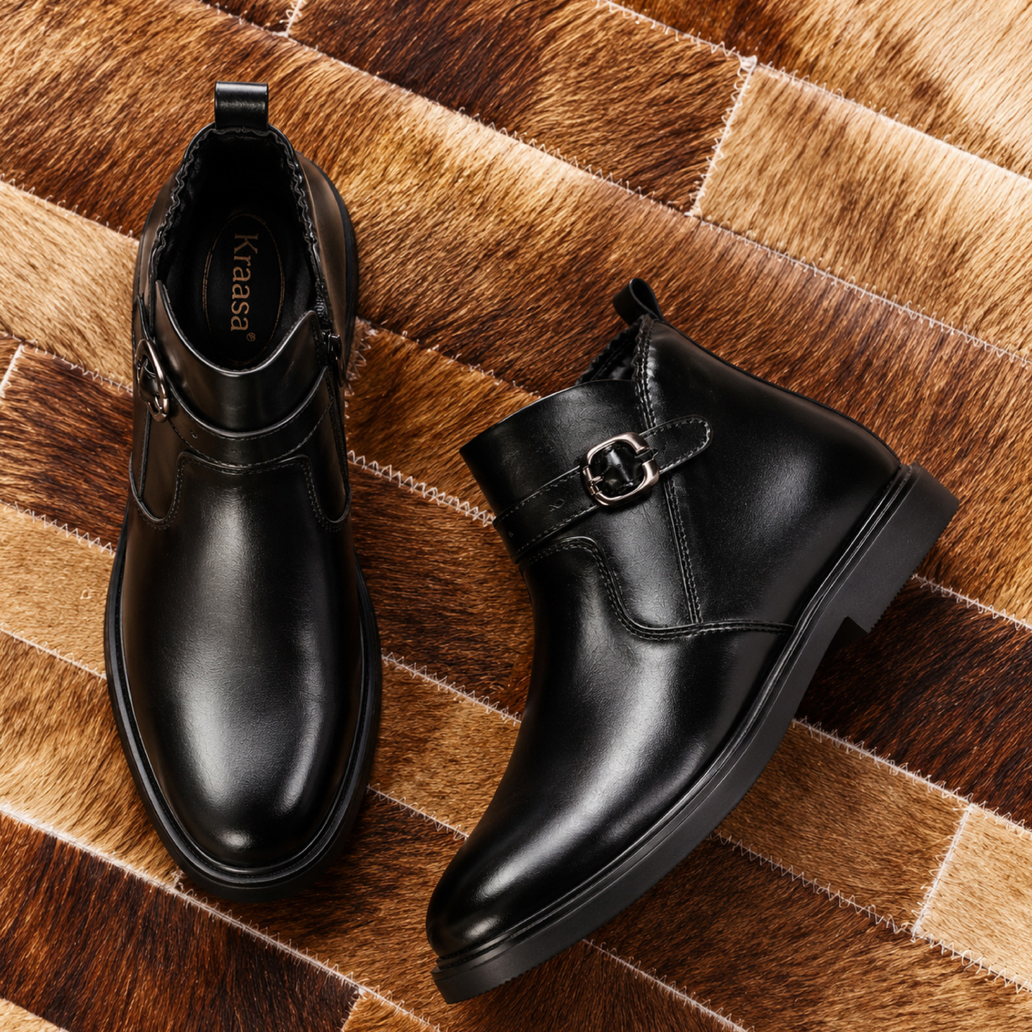 Image of Kraasa Luxury Solid Outdoor, Trendy, Lightweight, Chelsea Boots For Men (Black, 8)