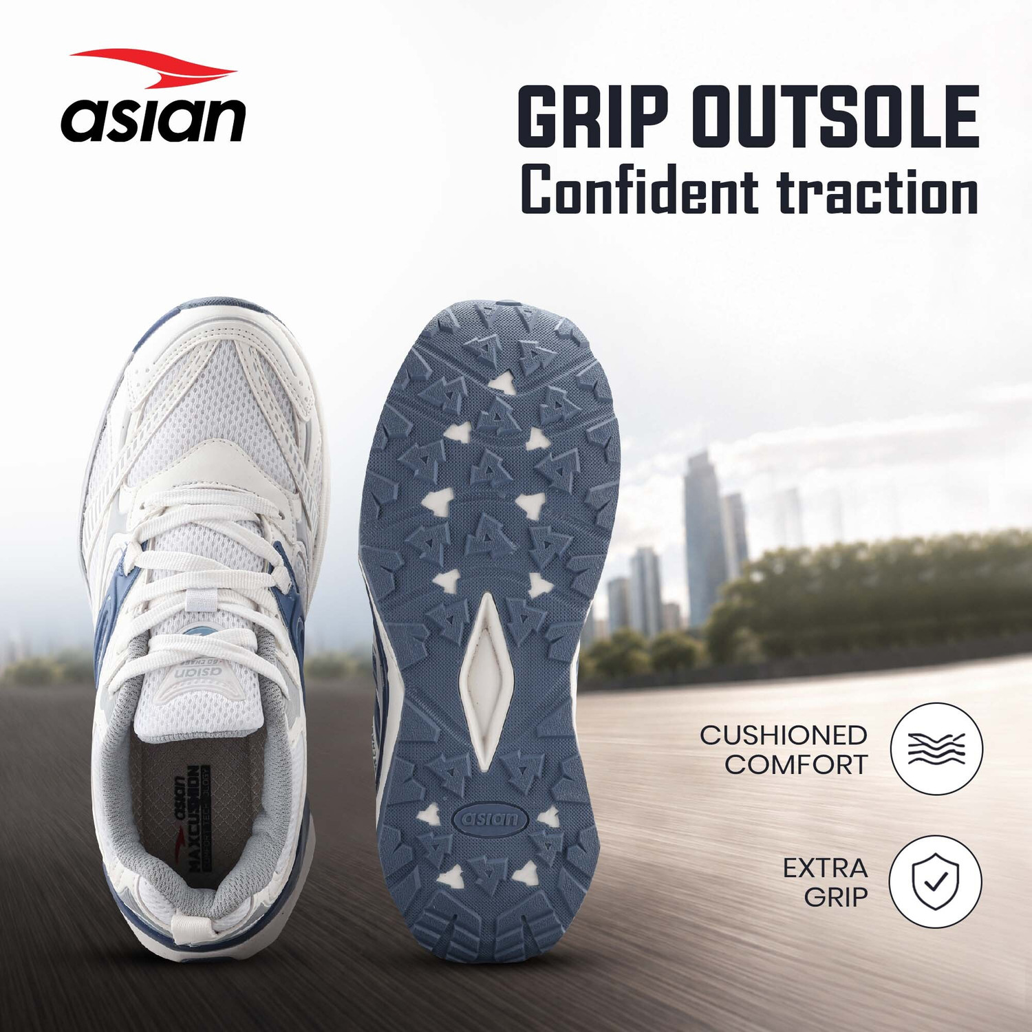 Image of asian Powerkick-62 Men's Running Shoes with Memory Foam & High Grip Sole Running Shoes For Men