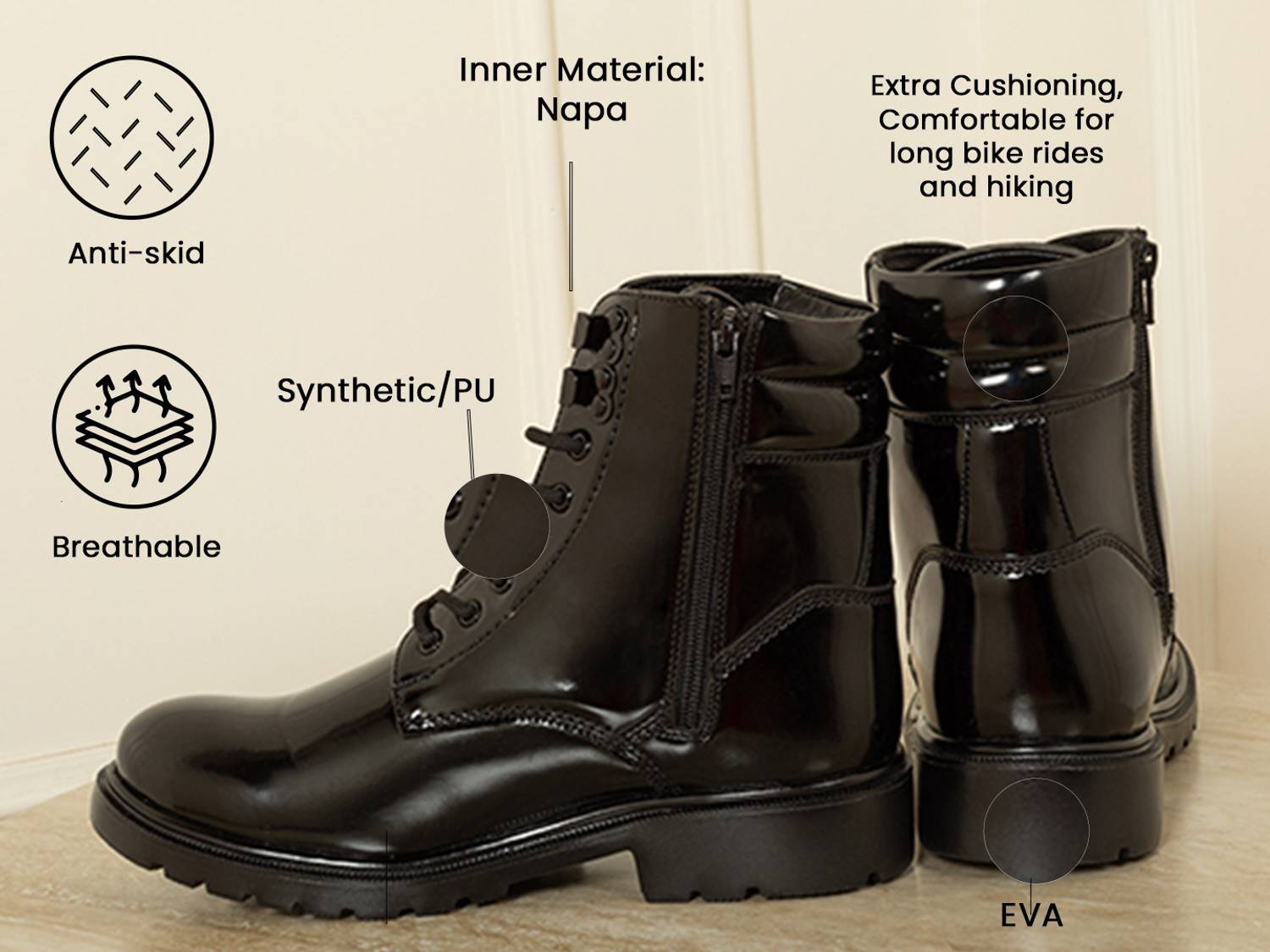 Big Fox Riding Outdoor Hiking Lightweight Boots For Men Black - Image 3
