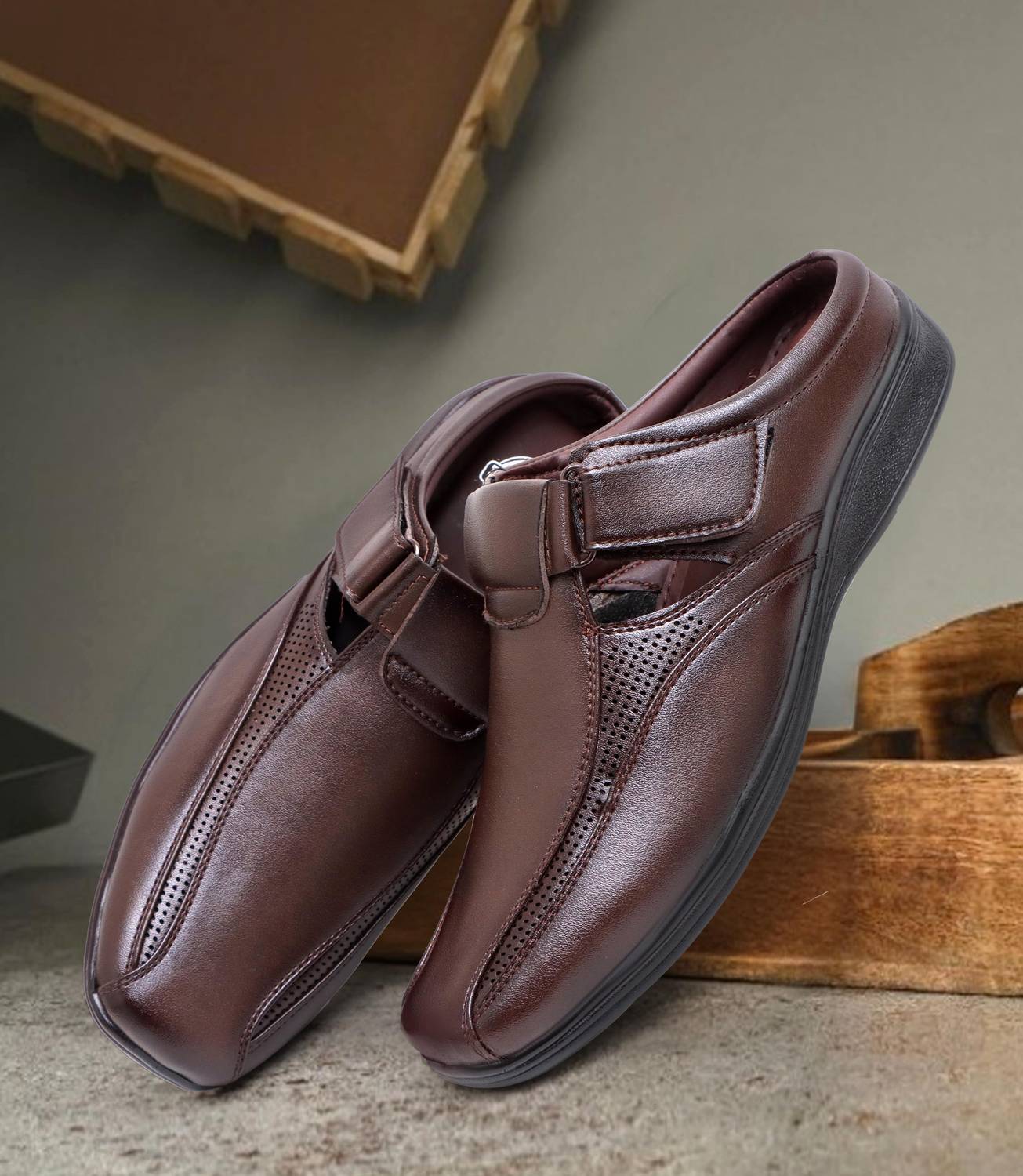 Brute Men’s Faux Leather Back Open Sandals Casual Stylish Sandal Outdoors For Men