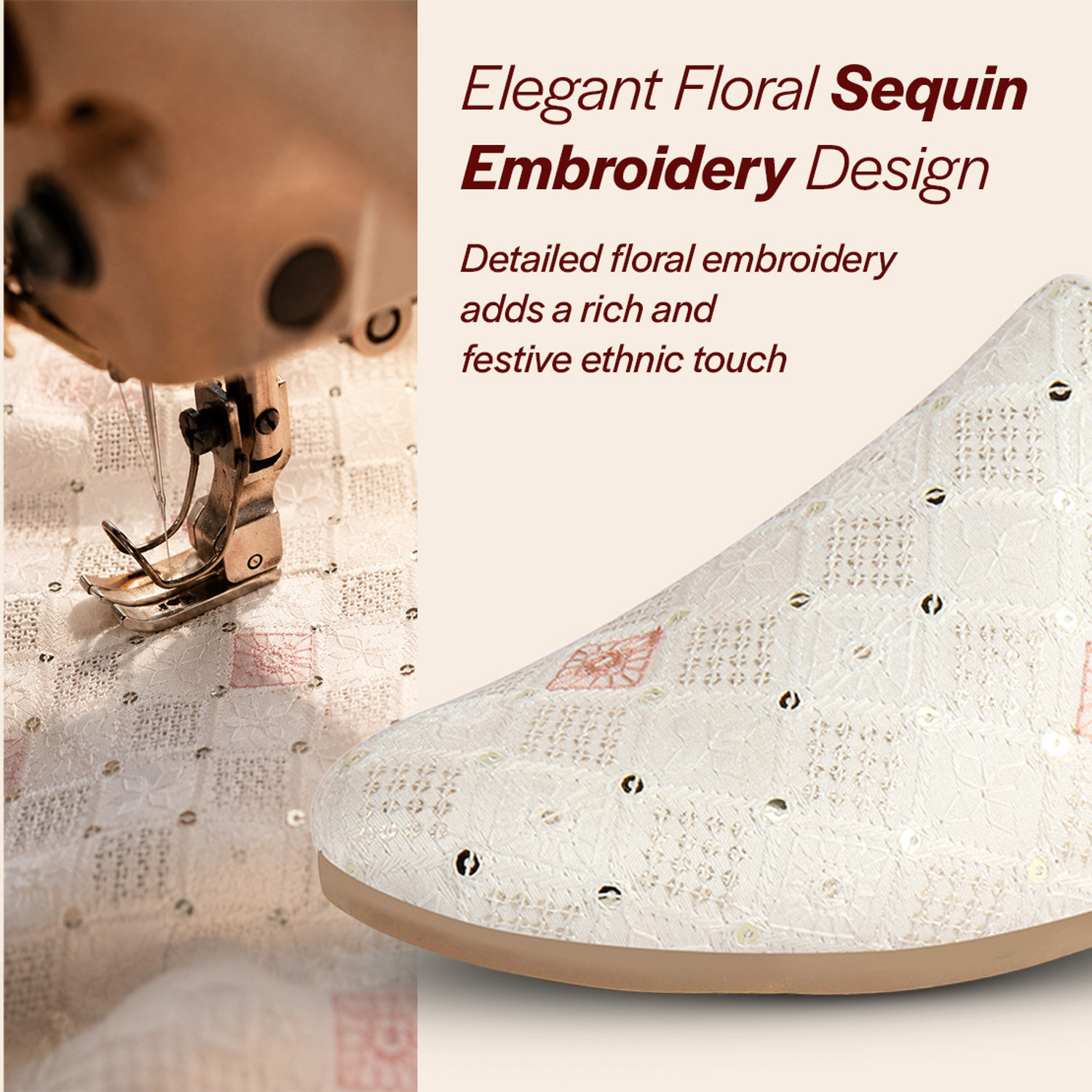 Image of FAUSTO Embroidery Sequin Ethnic Jutis|Loafers for Indo-Western Events|Wedding Sherwani Mojaris For Men (Off White, 9)
