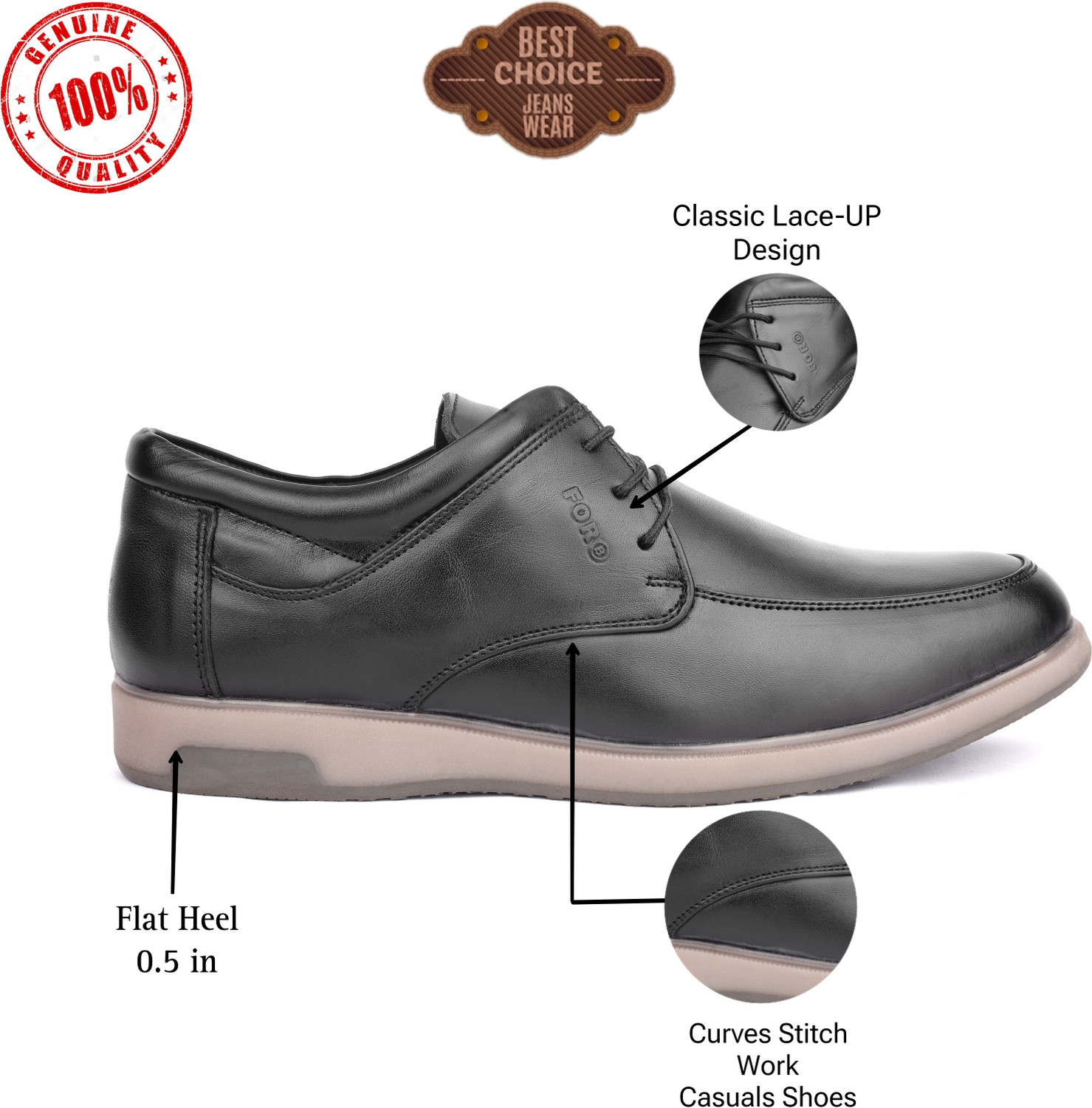 Image of FOR-B FOR-B Premium Men's Smart Casual Derby Leather Shoes Casuals For Men