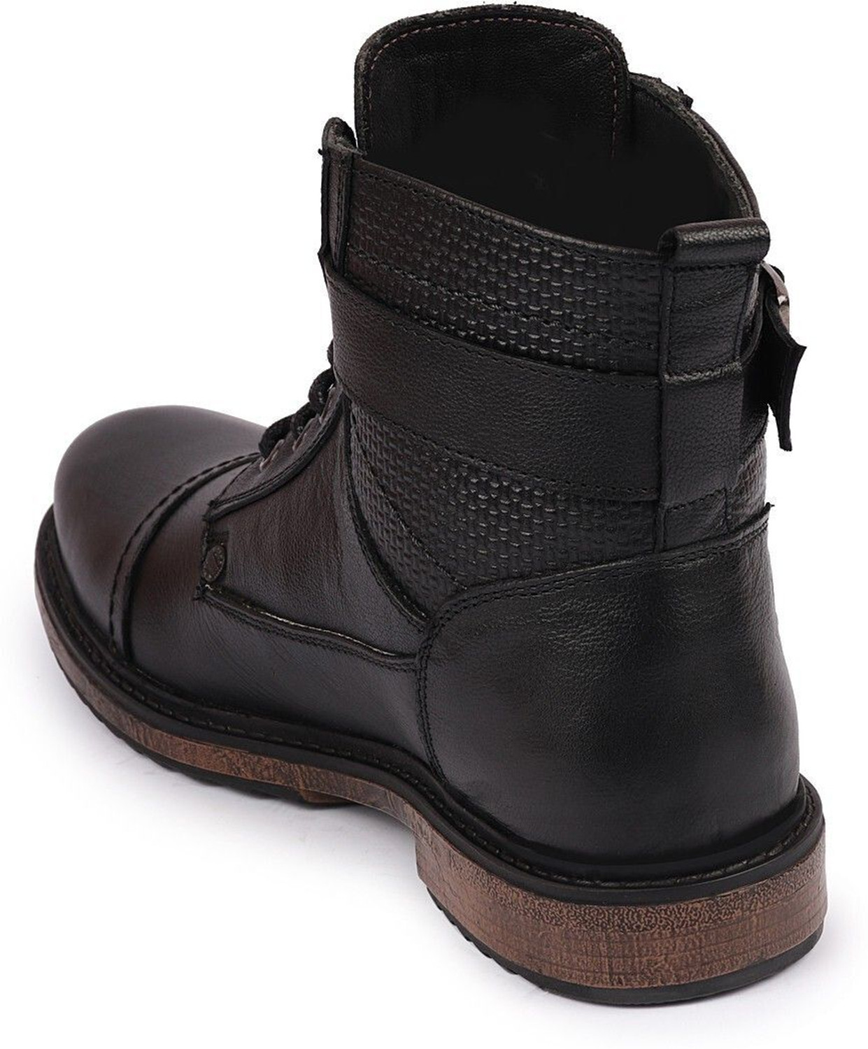 Image of FAUSTO High Top Genuine Leather 7-Eye Lace Up Buckle Strap Work Cap Toe Winter Flat Boots For Men