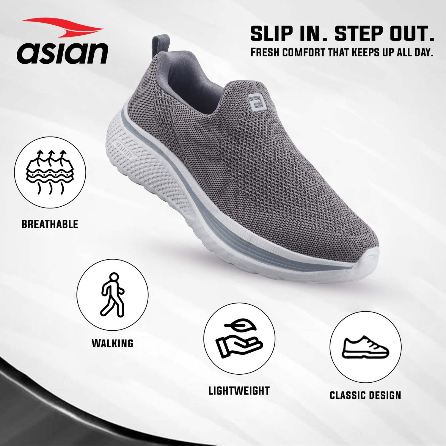 Image of asian wonderwalk-11 men�s lightweight walking shoes | arch support & slip-on fit Mocassin For Men