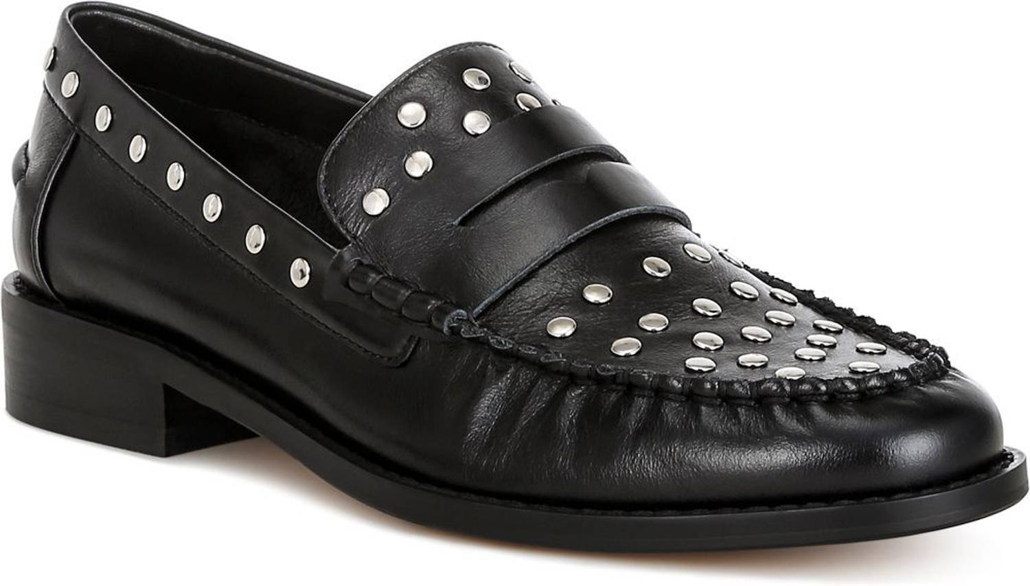 Rag & Co Studs Embellished Leather Loafers For Women (Black , 7)
