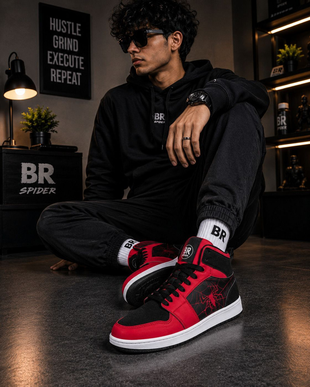 Image of BROOMI High Top Sneakers Spider Design | Red Black Casual Shoes for Men | Streetwear Sneakers For Men