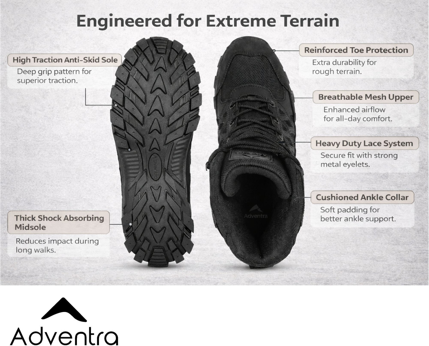 Image of Adventra Men Waterproof High-Top Hiking Shoes with Cushioned Comfort (WH1108) Black Outdoors For Men