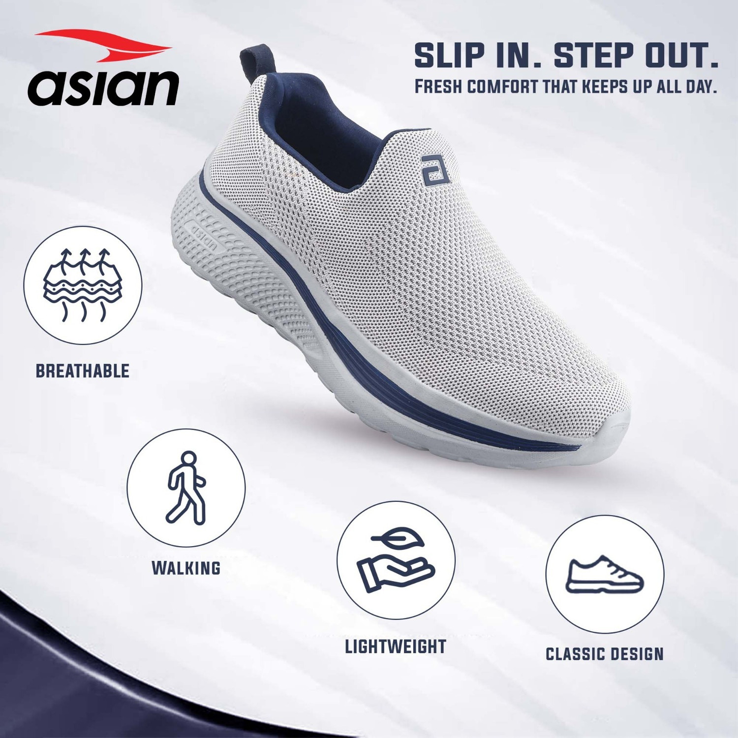 Image of asian Wonderwalk-11 Men's Lightweight Walking Shoes | Arch Support & Slip-On Fit Mocassin For Men