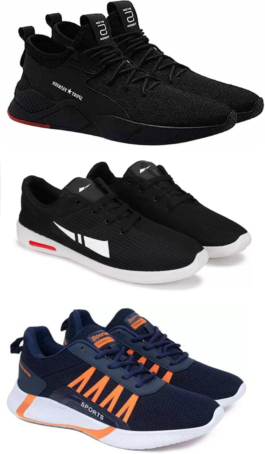 Image of Pennon Pennon Sport Shoe LaceUp Lightweight Multicolour Running Shoes For Men Pack Of 3 Running Shoes For Men