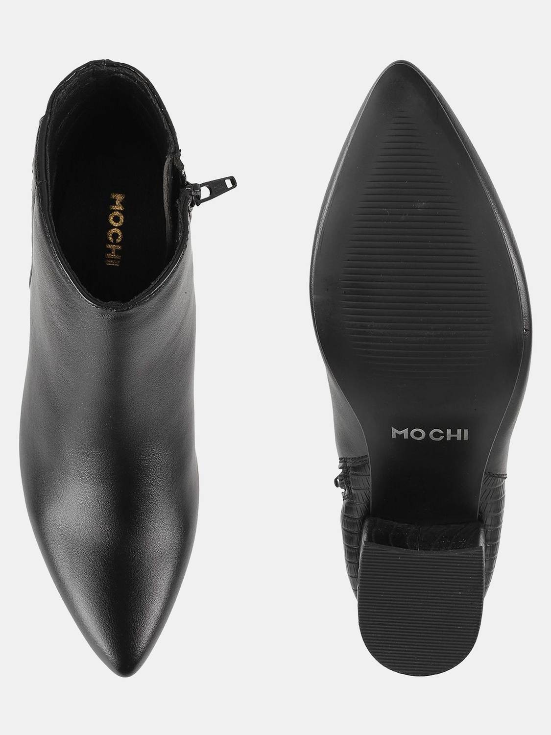 MOCHI Textured Block Heeled Mid-Top Boots for Women - Image 4