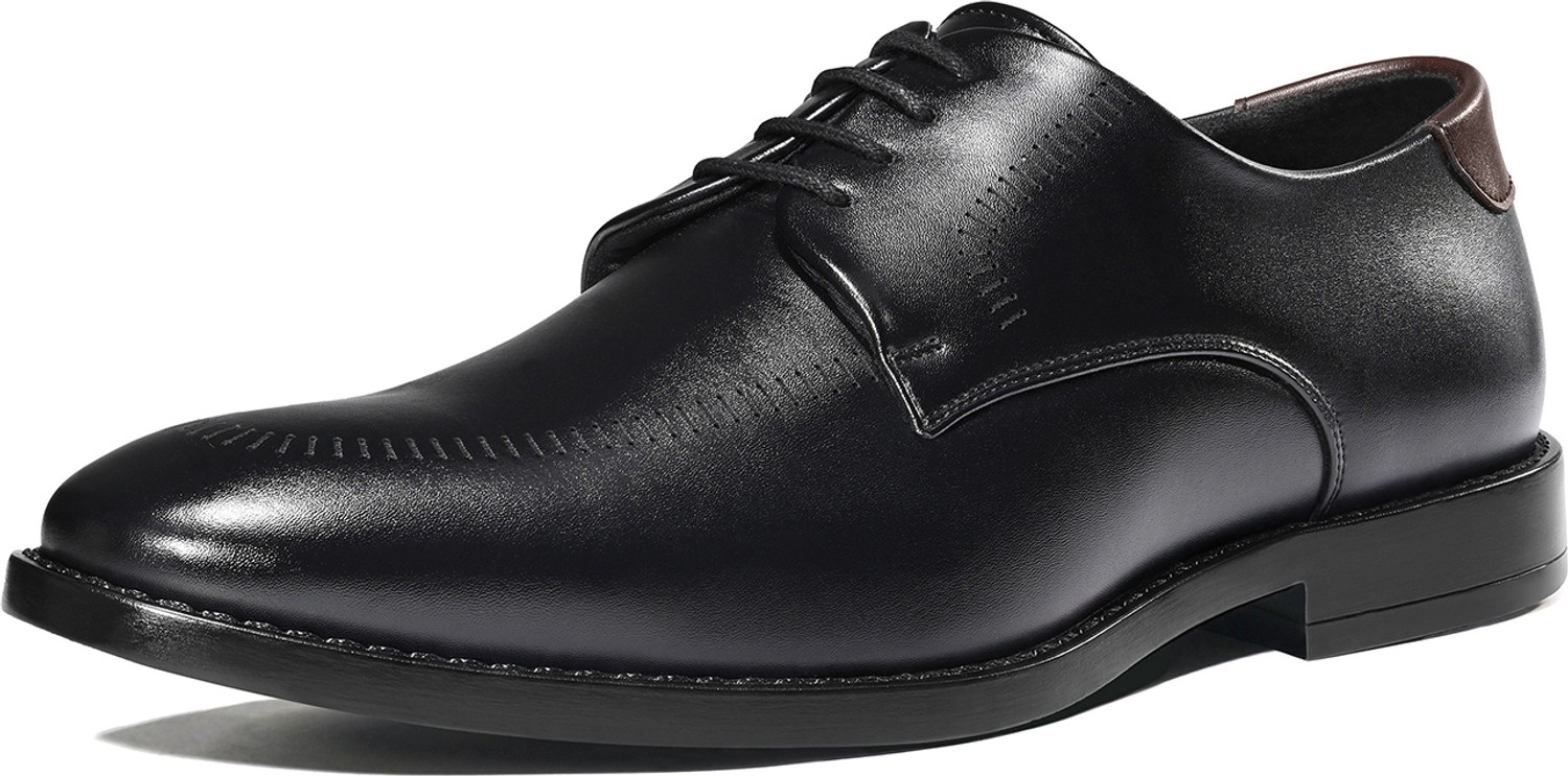 Image of LOUIS STITCH Men's Jet Black Formal Lace-Up Derby Shoes Derby For Men