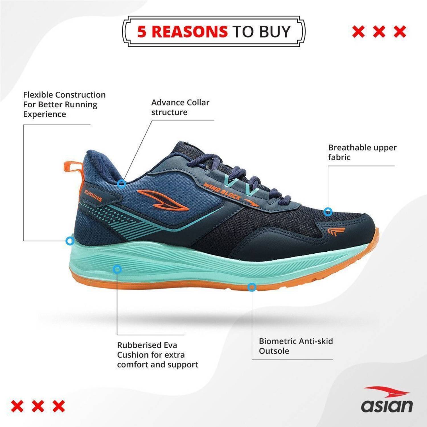 asian Thar-01 Navy Men's Running Shoes - Image 3