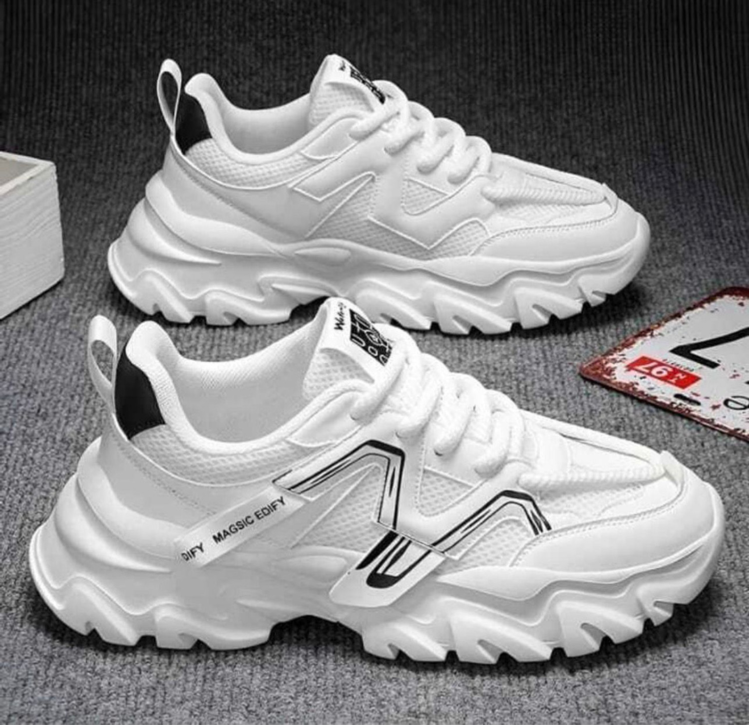 Image of VEXIMO Men White Sneakers | Lace-Up Casual Shoes | Fashionable & Comfortable Daily Wear Sneakers For Men