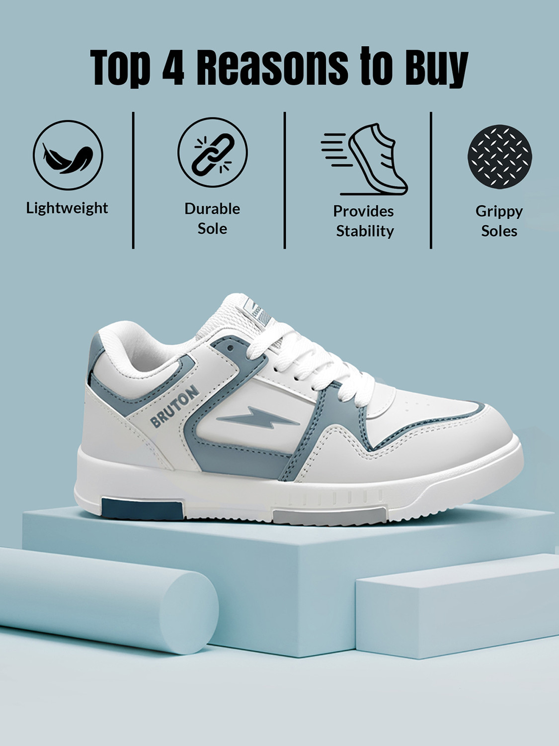 Image of BRUTON 218- Pulse X | Stylish Casual Shoes | Comfortable | Lace-Up & Daily Wear Loafers For Men (White, Blue, 8)