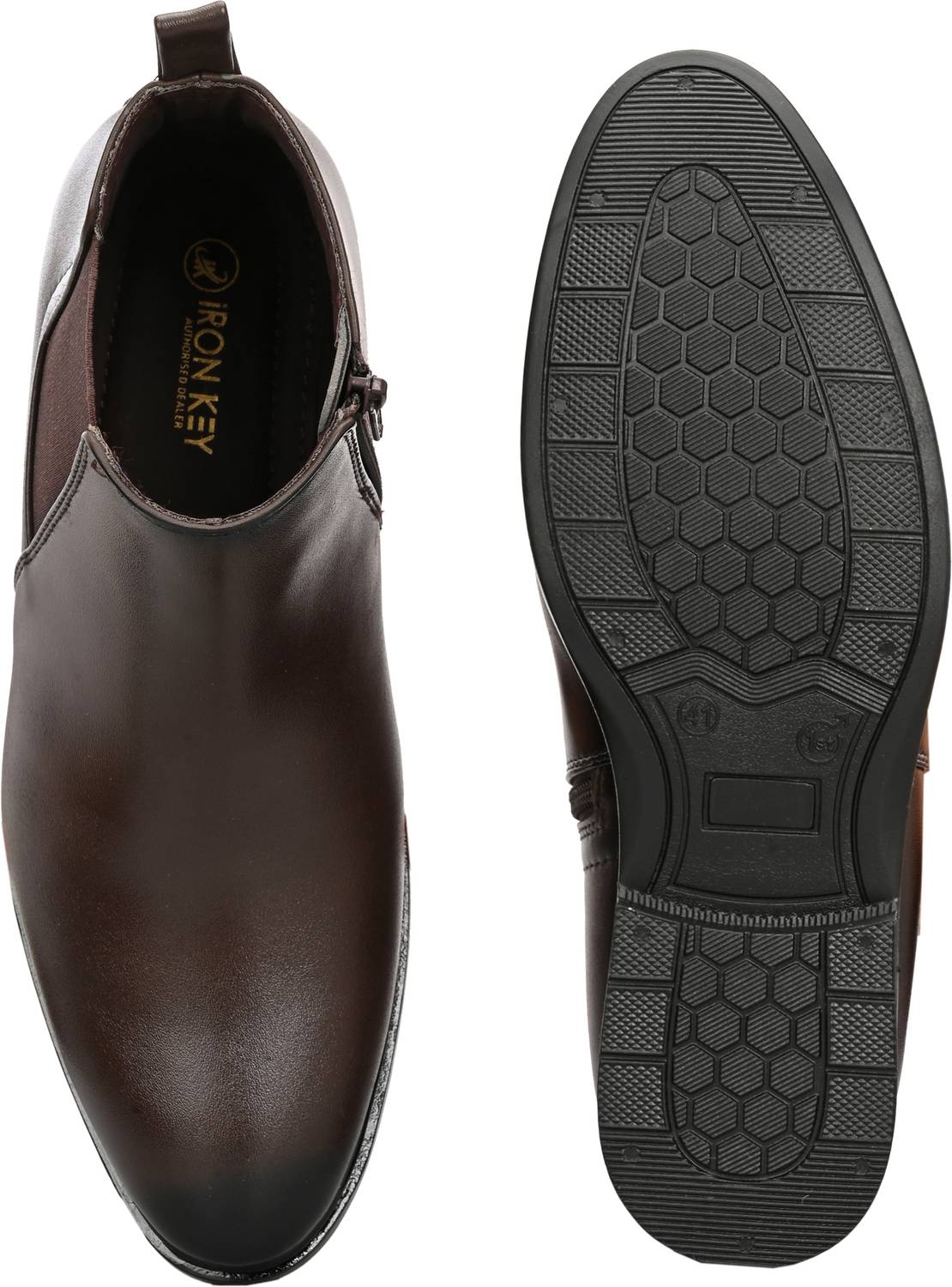 iRON KEY Men's Brown Side Zipper Chelsea Boots - Image 2