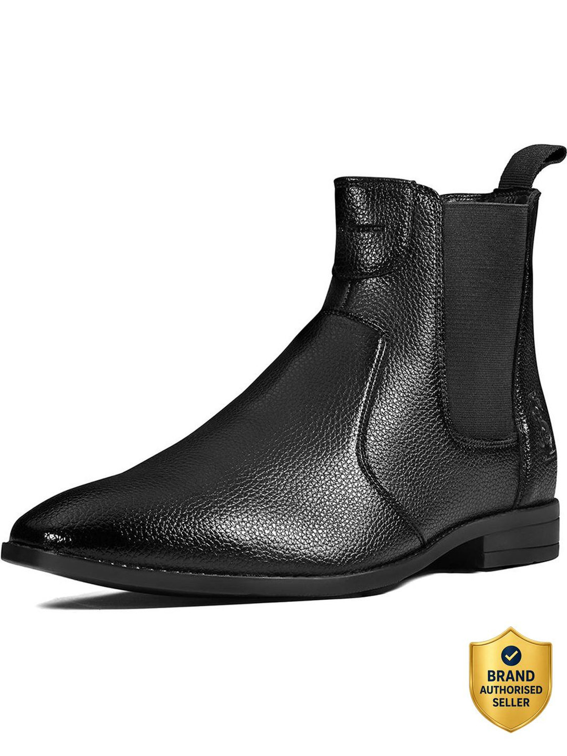 Image of LOUIS STITCH Black Mid-Top Ankle Slip-On Chelsea Boots for men, LSNRGPDCL Boots For Men