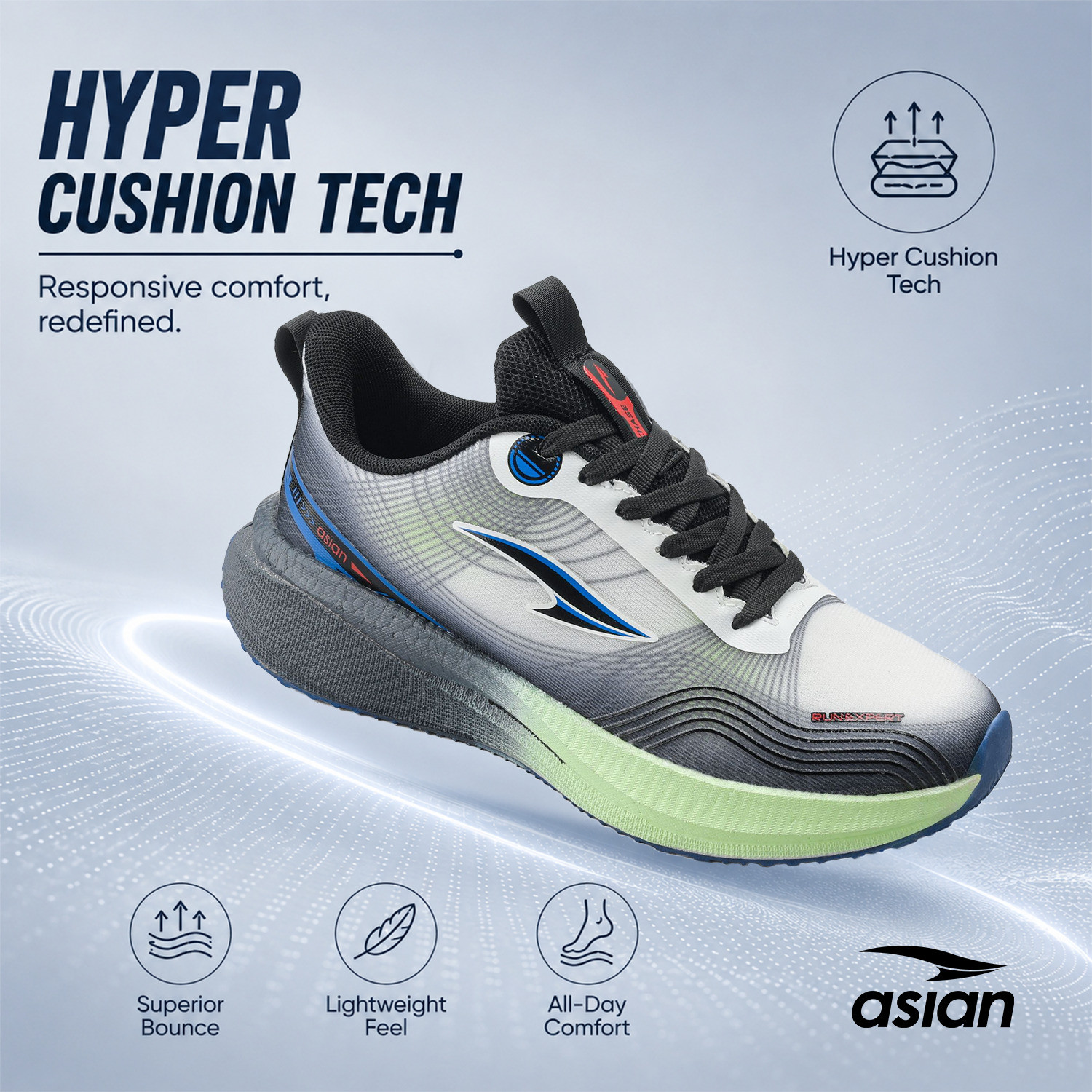 Image of asian Hypercushion Carbon-08 Running Shoes with Energy Return Bounce & Carbon Plate Sneakers For Men