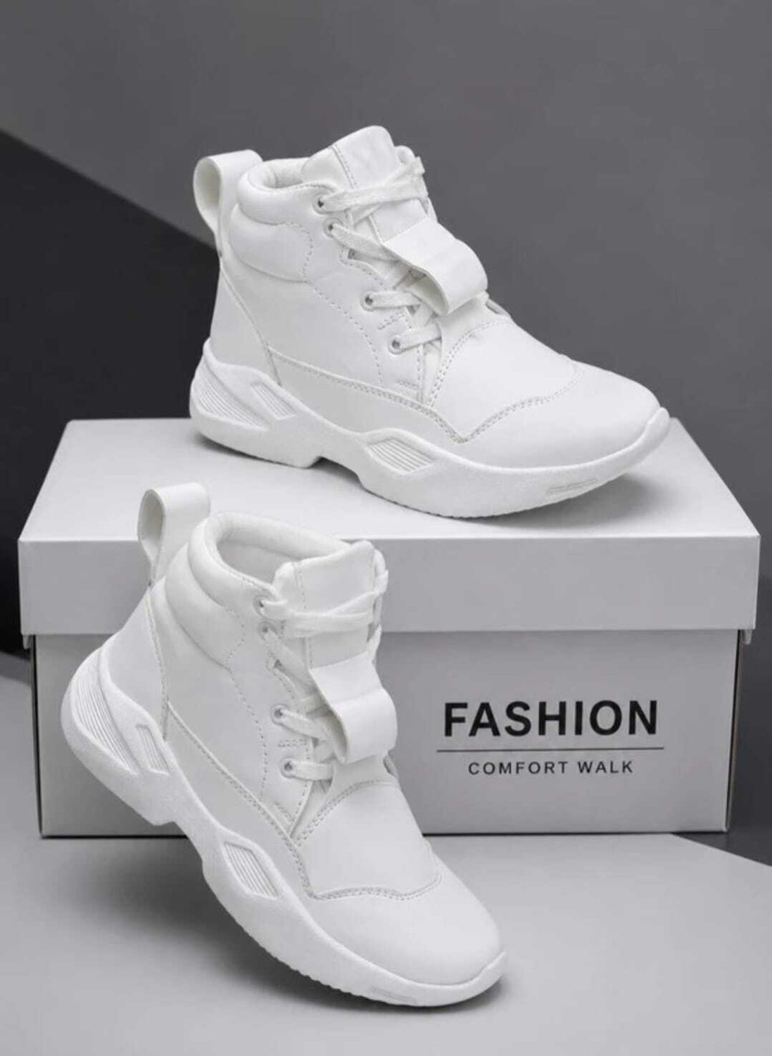 Image of TAKERS Men White High Top Sneakers | Padded Ankle Chunky Platform Shoes Boat Shoes For Men