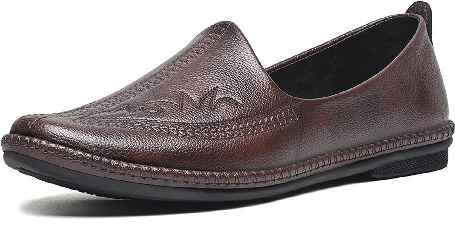 Image of LOUIS STITCH Men's Brunette Brown Ethnic Slip-On Lightweight Embroided Nagra Juti for Men Mojaris For Men