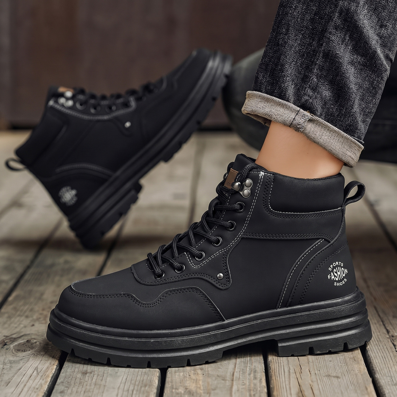 Image of 6ONE9 Stylish Casual High Ancle Sneakers Boot Shoes For Men Black Boot High Tops For Men