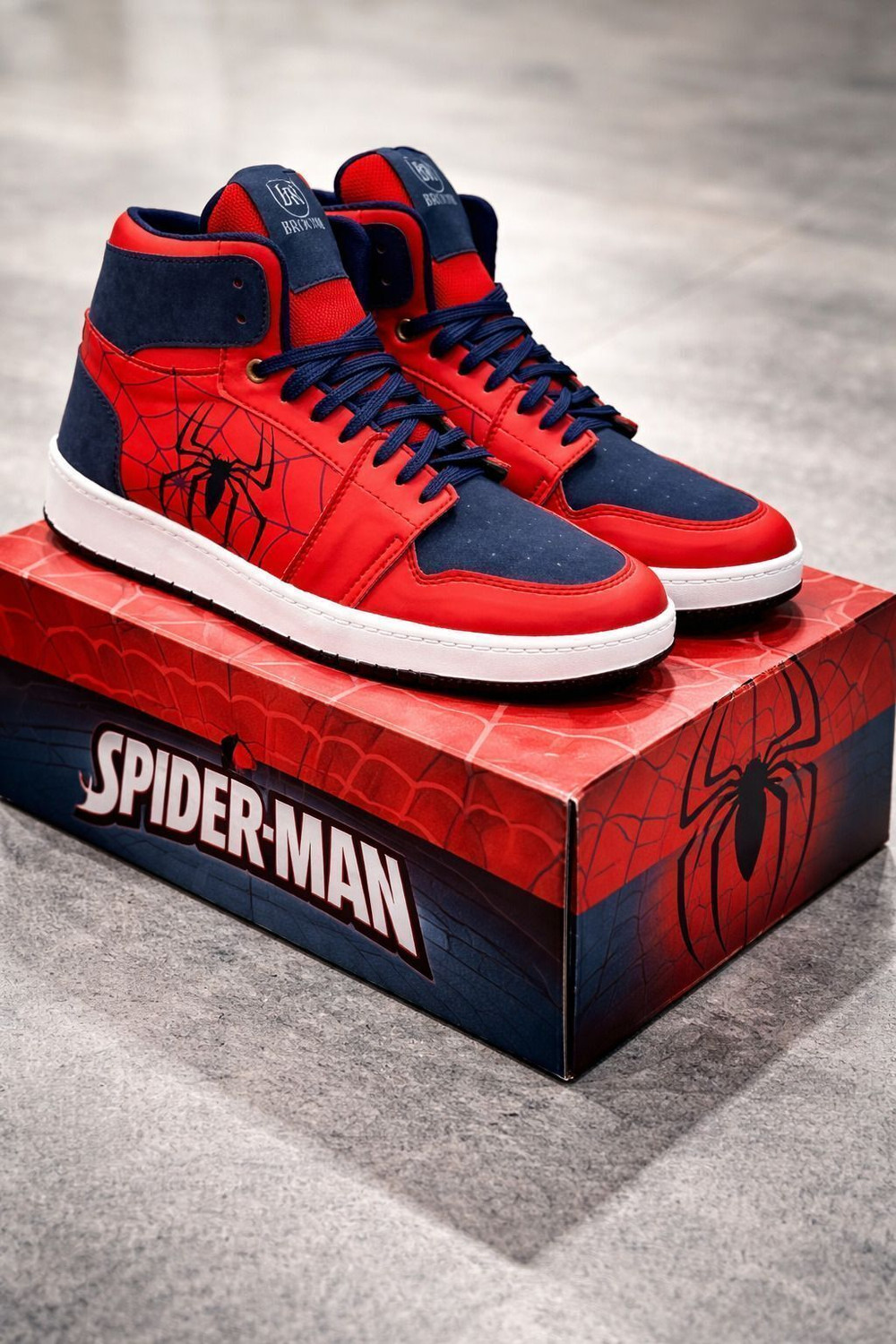 Image of BROOMI High Top Sneakers Spider Design | Red Blue Casual Shoes for Men | Streetwear Sneakers For Men
