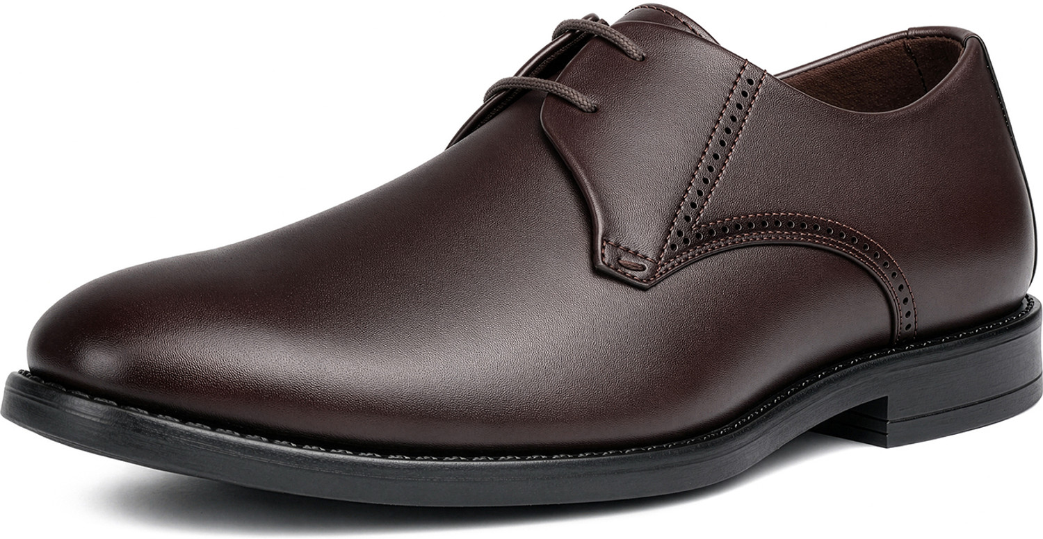 Image of LOUIS STITCH Men's Brunette Brown Formal Lace-Up Derby Shoes Derby For Men