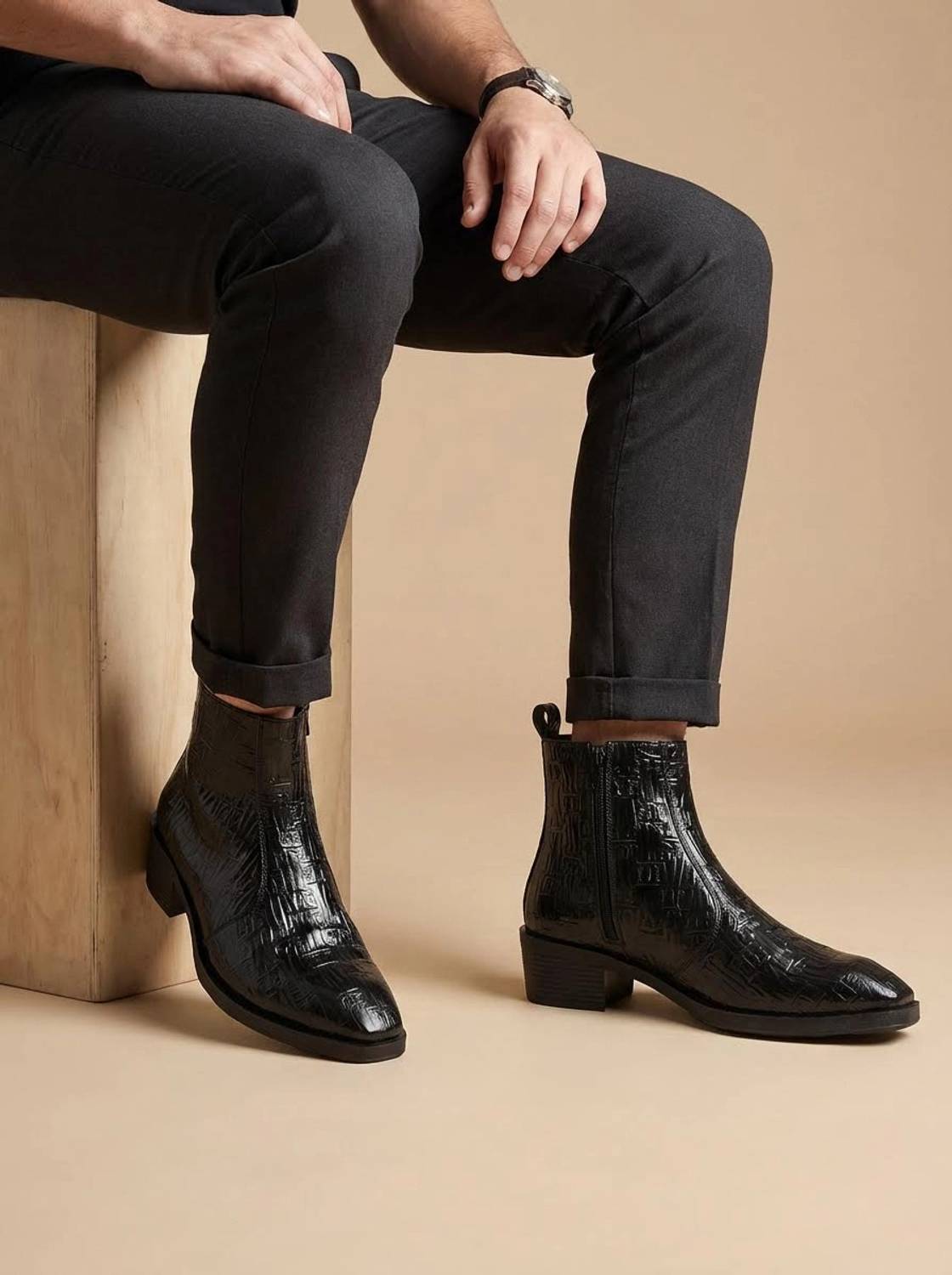 BIG FOX Croc-Texture Cuban Boots - Image 2