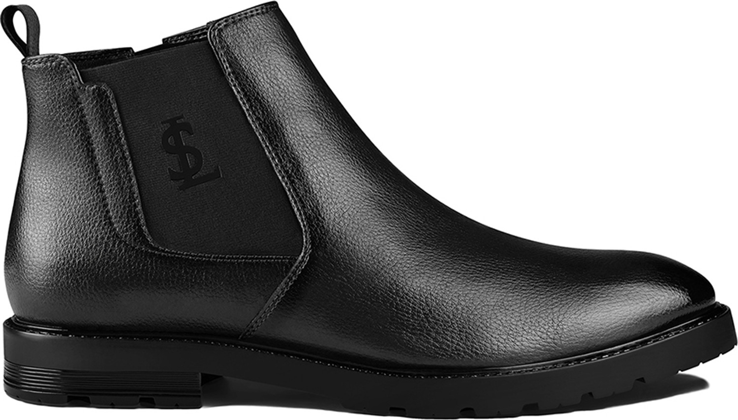 Image of LOUIS STITCH Men's Charcoal Black Mid-Top Slip-On, The Executive Chelsea Boots, LSBT-WBNDCHCL Boots For Men