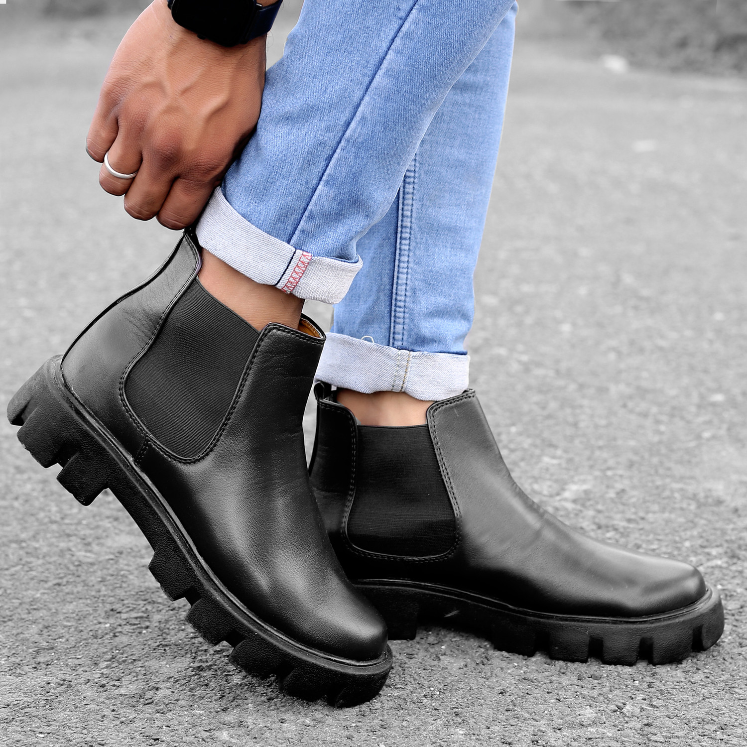 Image of BXXY Men's Stylish Pu Material Black Casual Chelsea, Slip-On Boot. Boots For Men
