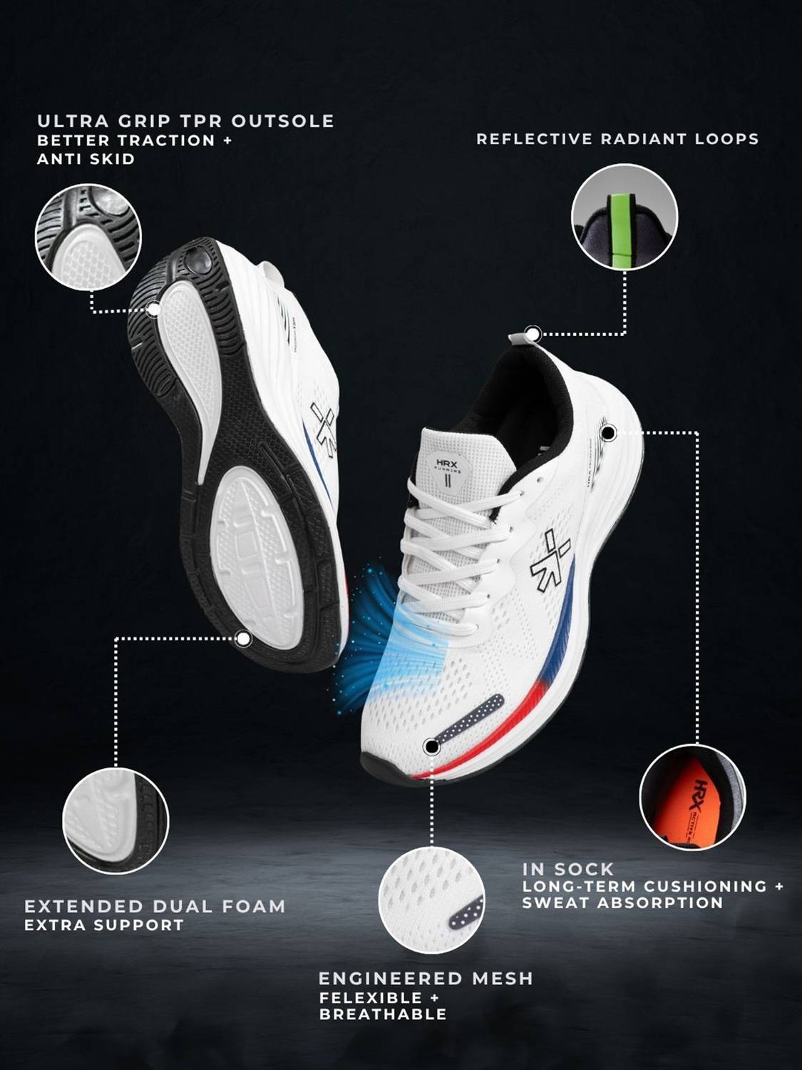 HRX by Hrithik Roshan Men's White Running Shoes - Image 2