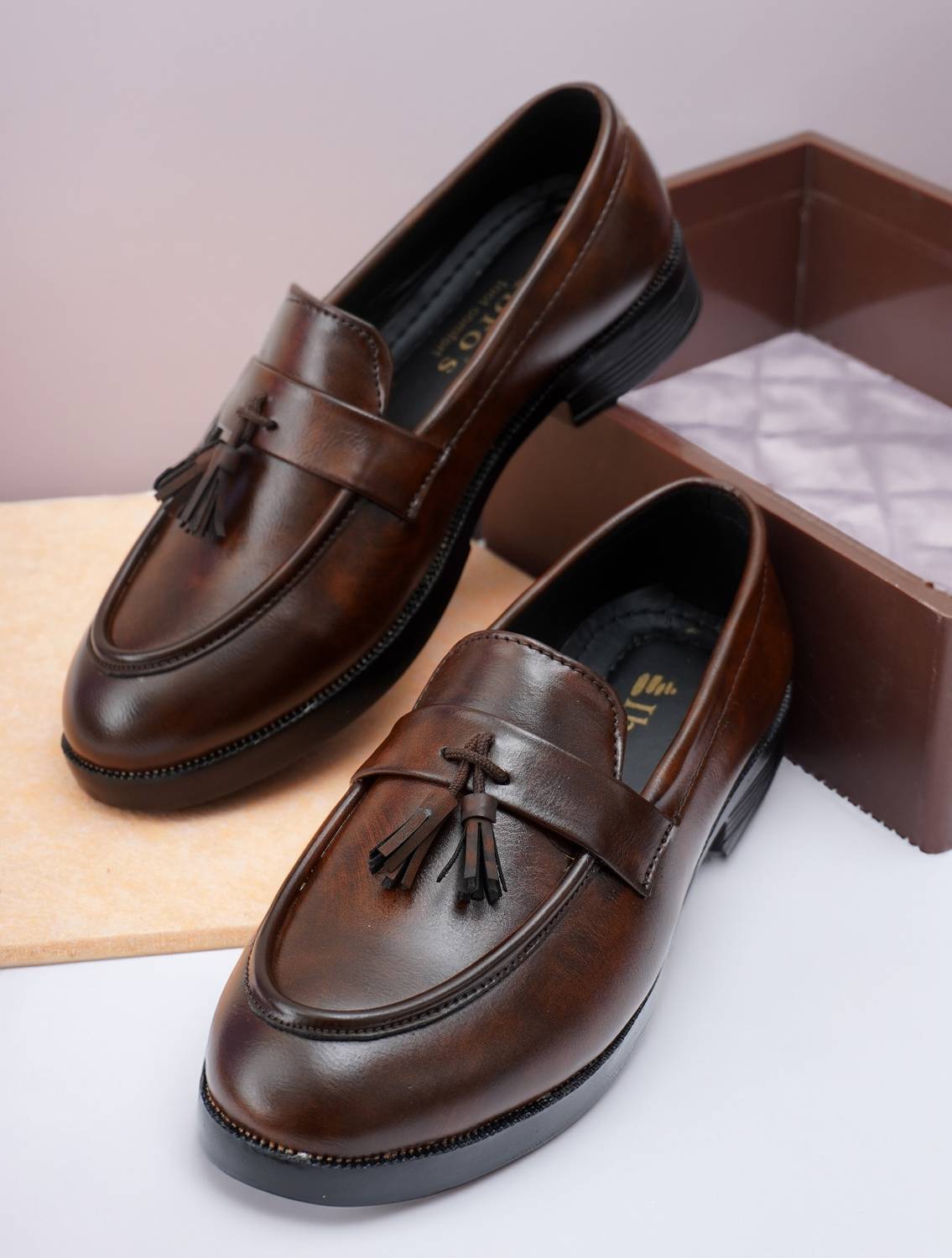 IBRO'S Classic Burnished Brown Tassel Loafers