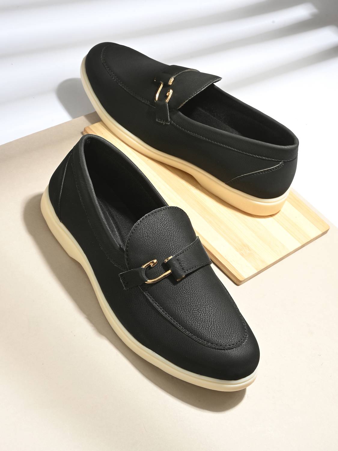 BELLION Black Loafers for Men