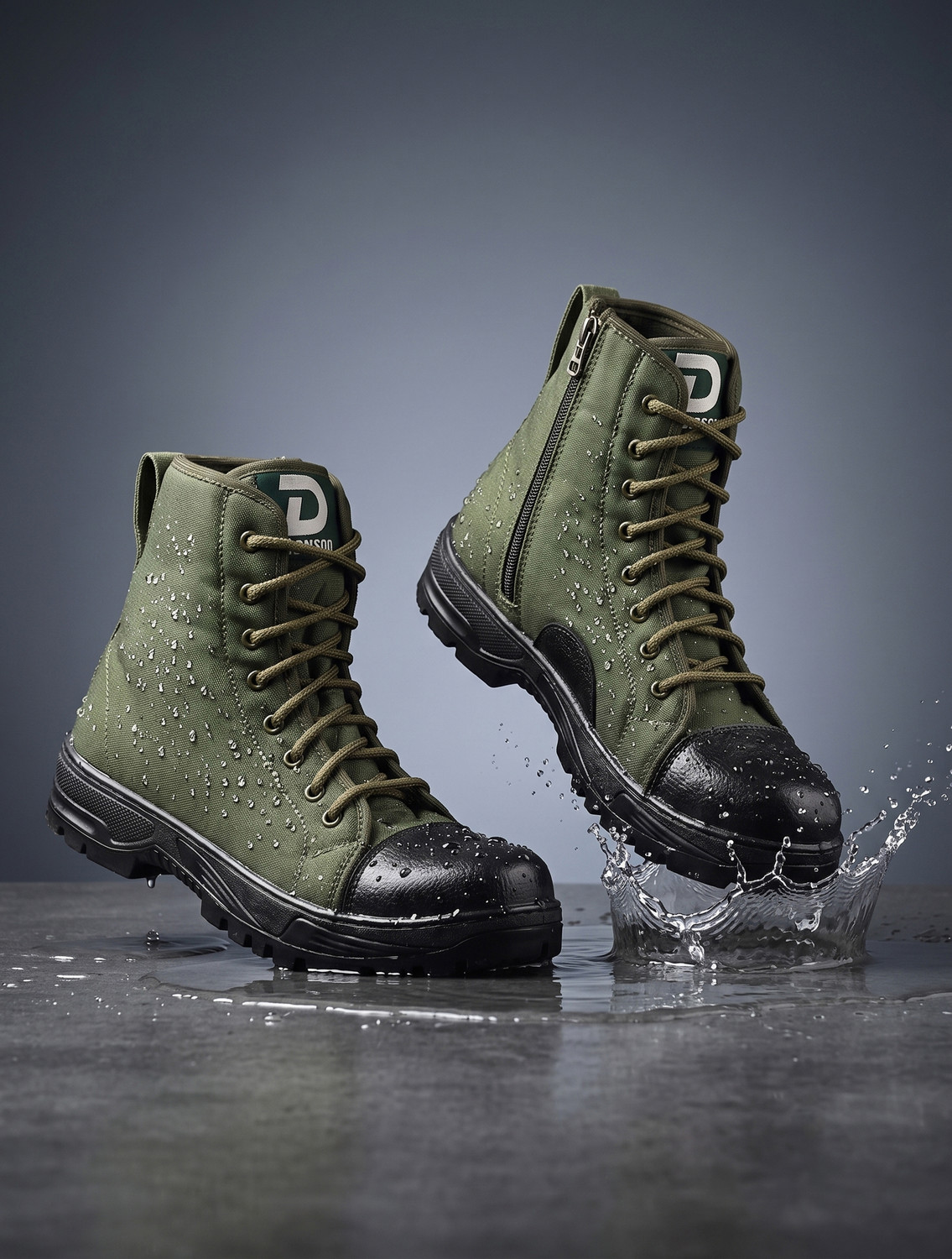 Image of DEUSON Waterproof Jungle Boot Zip Anti Slip Rubber Sole Shoes Army And Trekking Boots Boots For Men