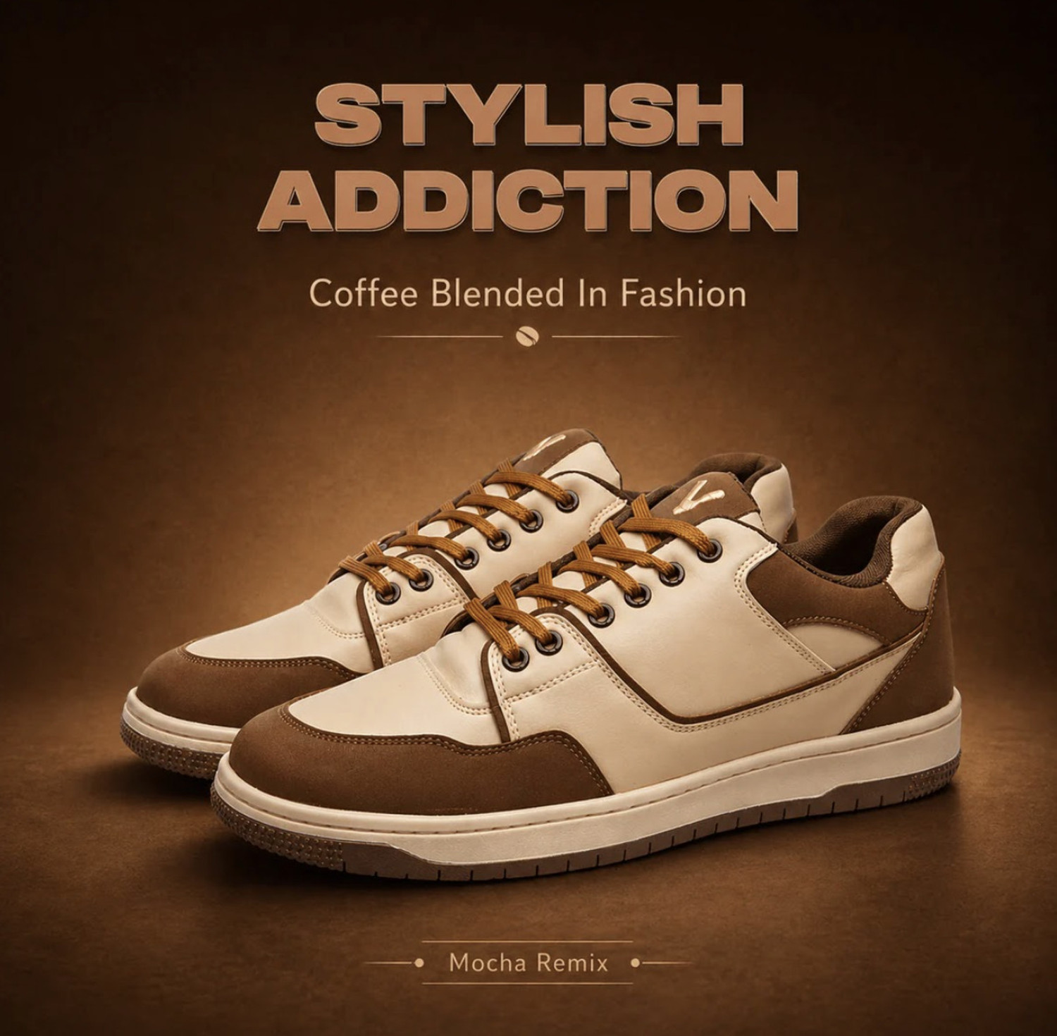 Image of Volton Lifestyle Volton Mocha Remix Stylish Brown Cream Sneakers Sneakers For Men